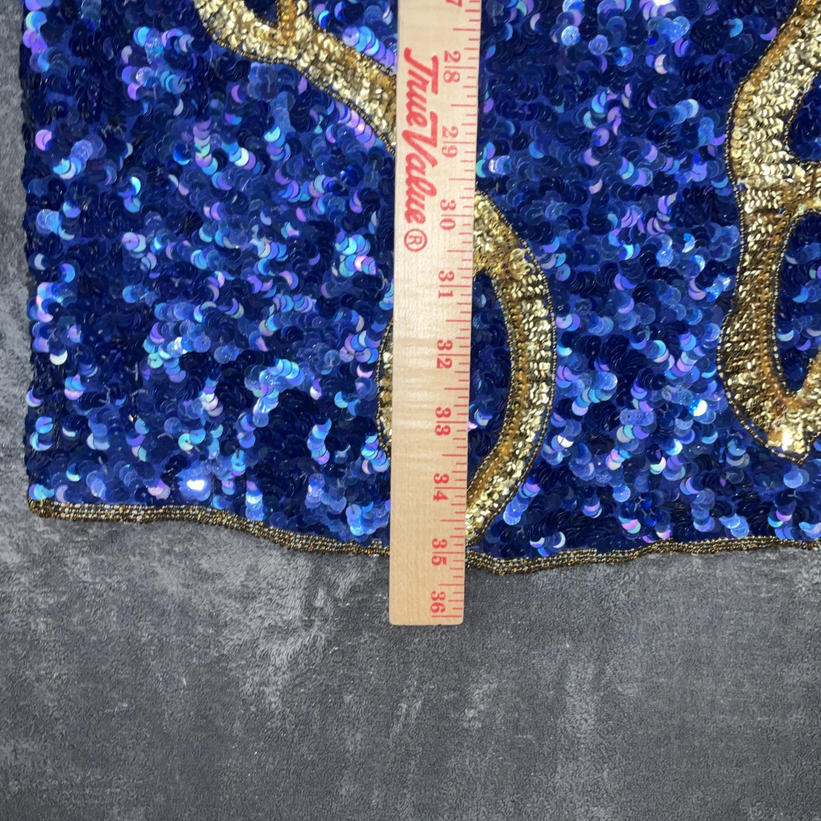 Vintage 1980s Silk Sequin Beaded Short Sleeve Laurence Kazar Dress Blue Gold PS