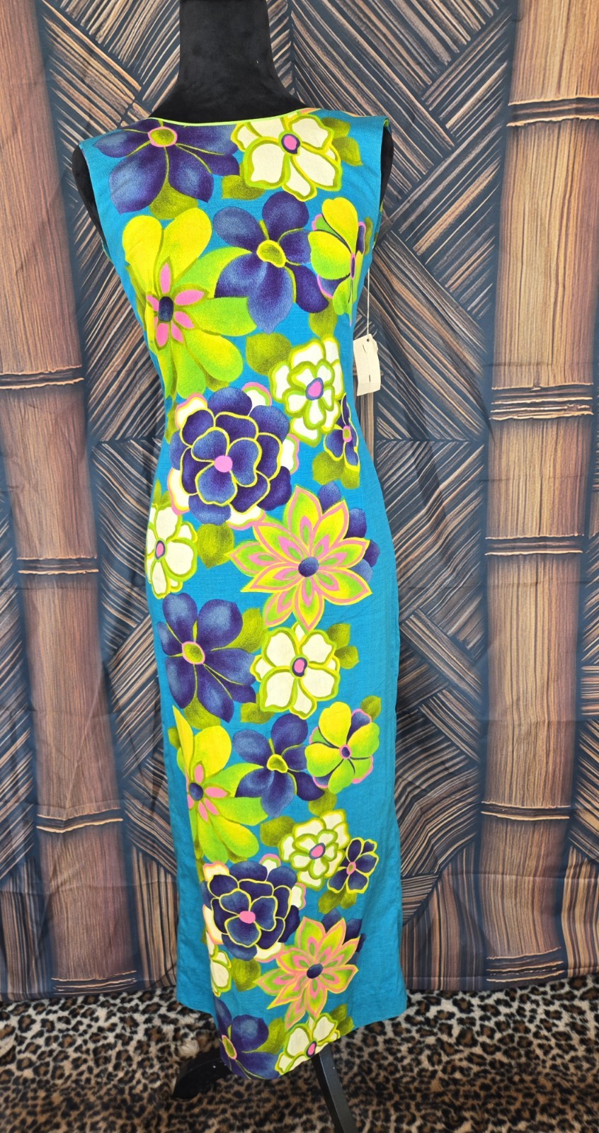 Vintage Deadstock Hawaiian Togs Barkcloth Aloha Maxi Dress w1286