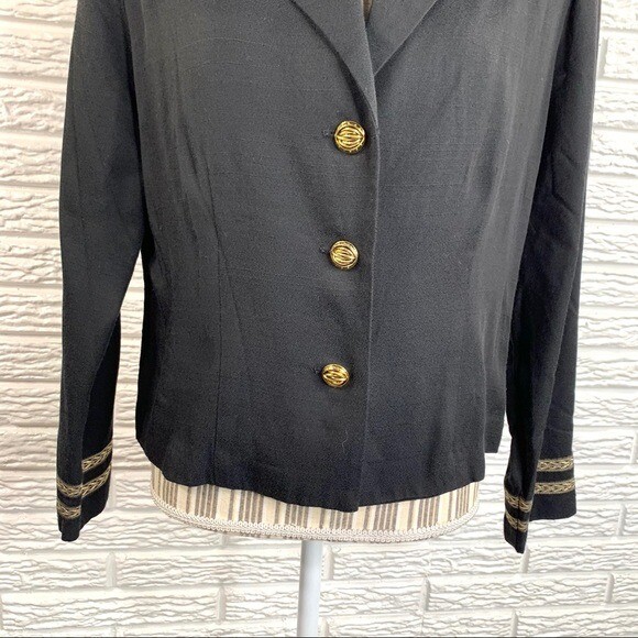 Vintage Black Jacket Blazer with Gold Trim & Buttons Size Medium