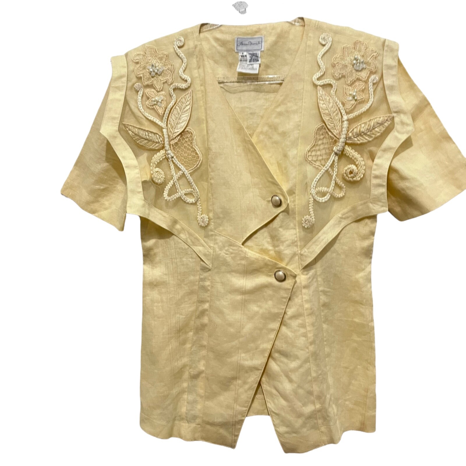 Anne French Shirt Women SZ 6 Church Easter Retro Tan Yellow Lightweight Romantic