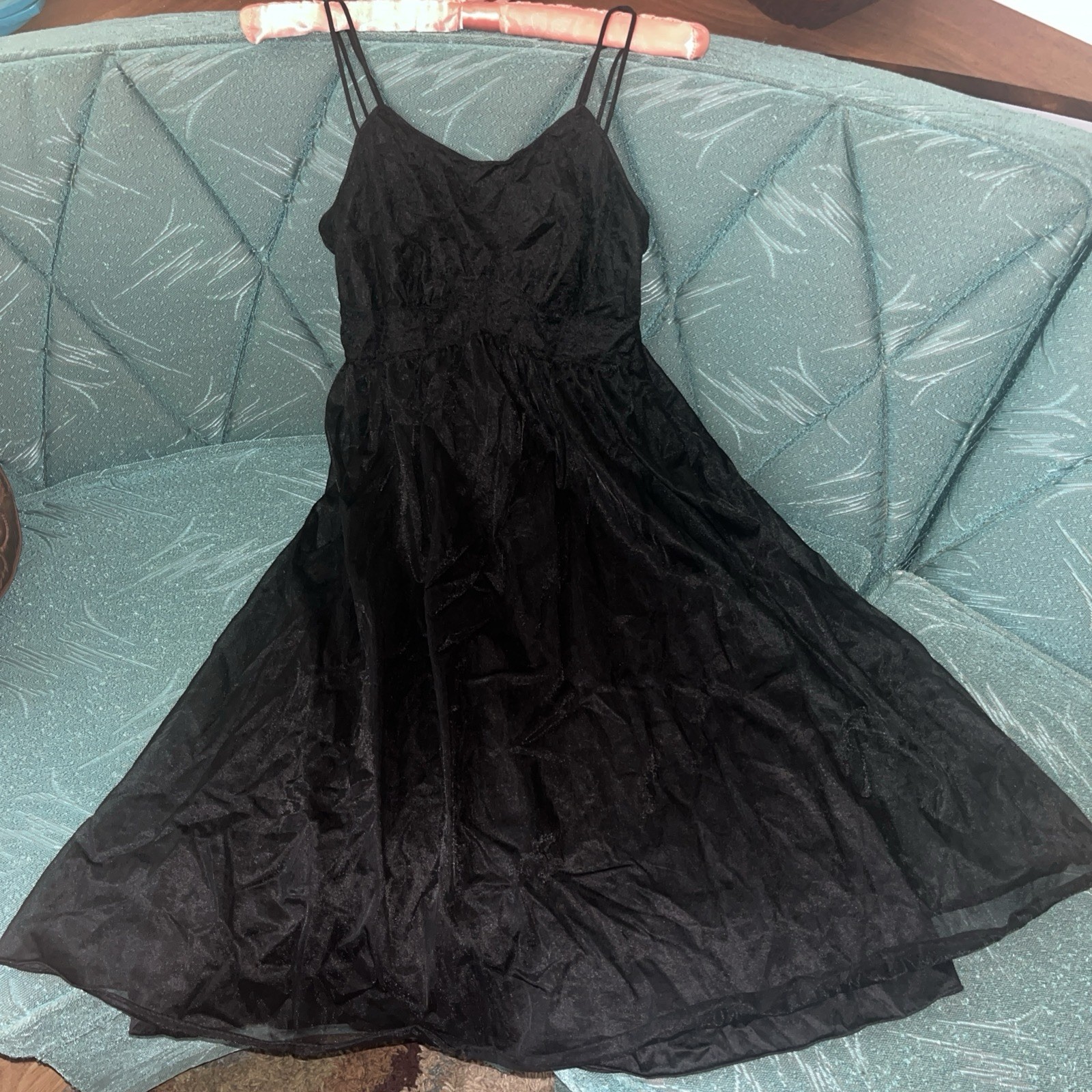 Vintage Vanity Fair Black Chiffon Nightgown Size 30 XS Extra Small Sleeveless