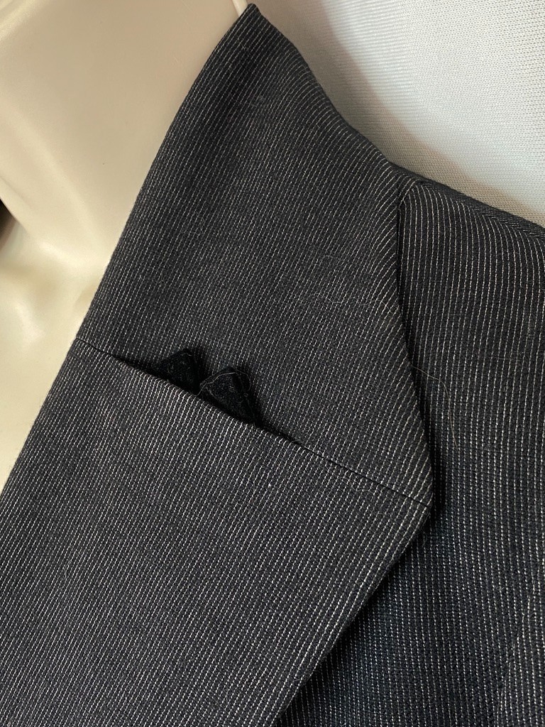 Vintage 1950s black wool jacket S WALDA SCOTT dark gray pinstripes blazer