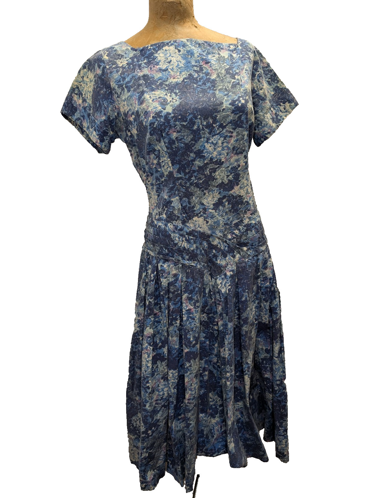 Vtg 50s 60s Blue White Light Blue Pink Cotton Day Dress Size M