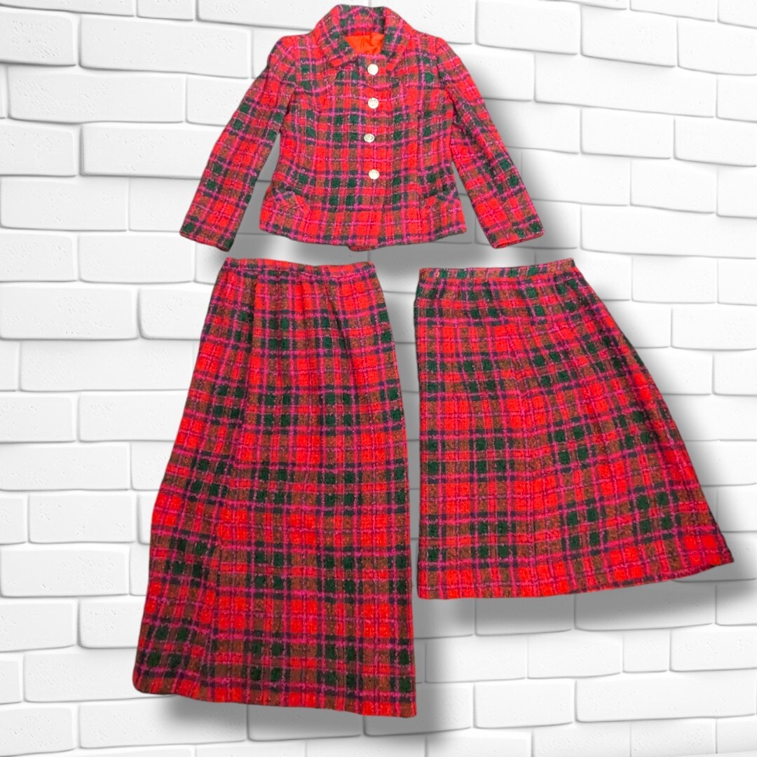 Vintage Ellen Brooke Sportswear Couture Inc 3 Piece Plaid Skirt Suit Boucle Wool