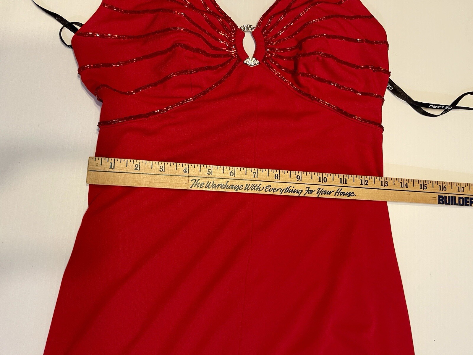 VTG De Laru Y2K Sexy Red Halter Dress Beading Rhinestone Size 8 A Line