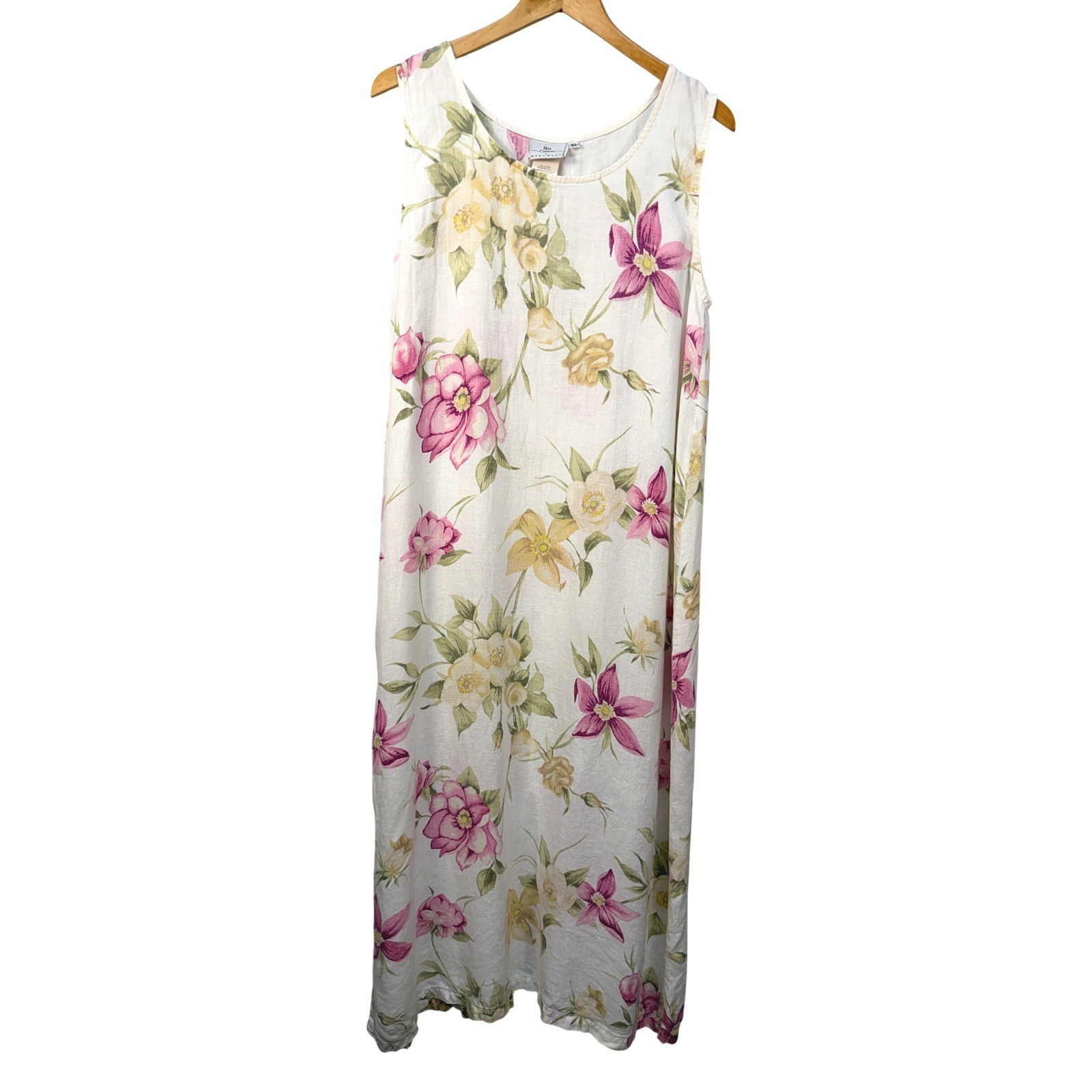 Vintage Hot Cotton Marc Ware Linen Floral Maxi Dress XL Cottagecore Prairie USA