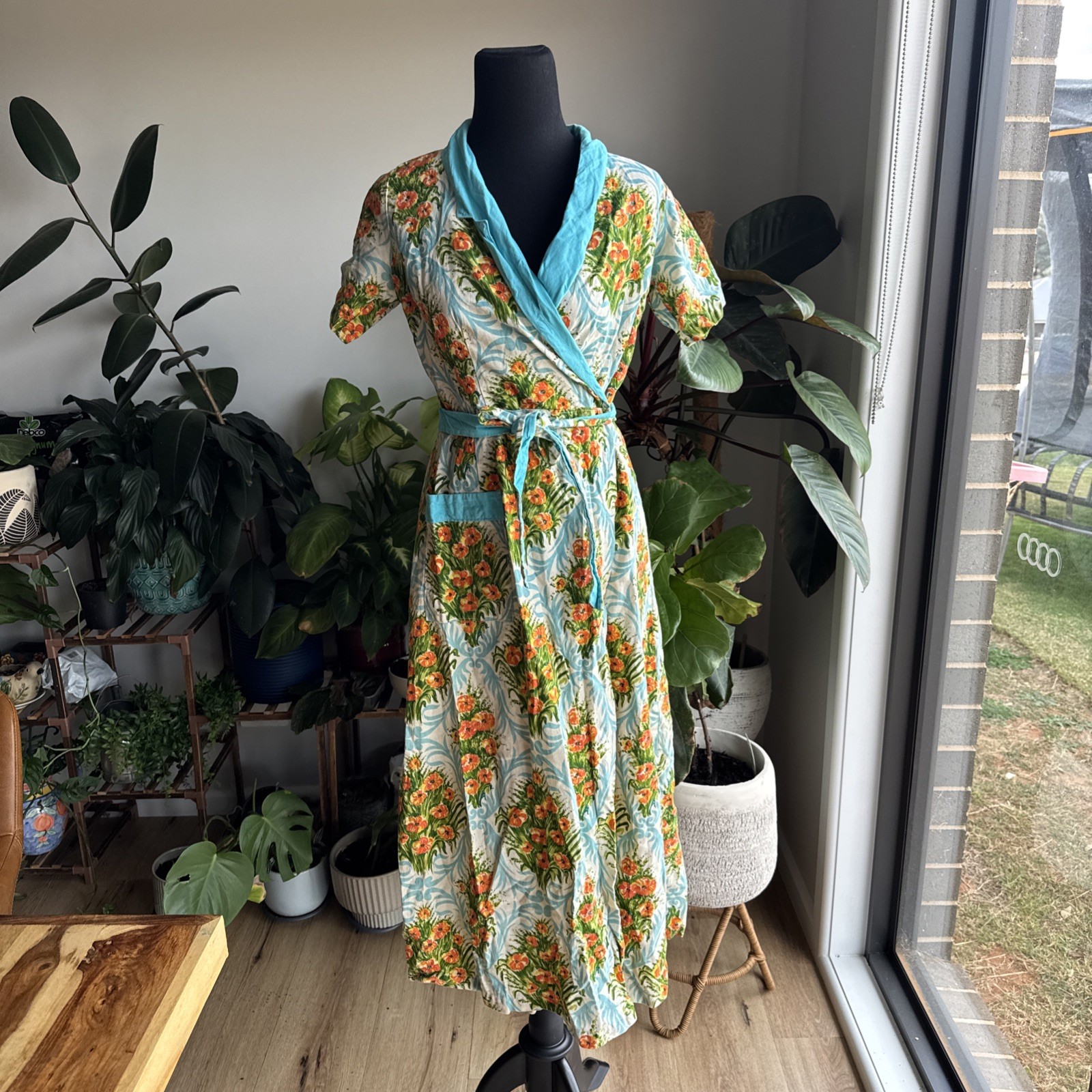 Vintage 1970s Dress Fits Size S Au8 Wrap Dress Handmade Cotton Batik Floral Rare