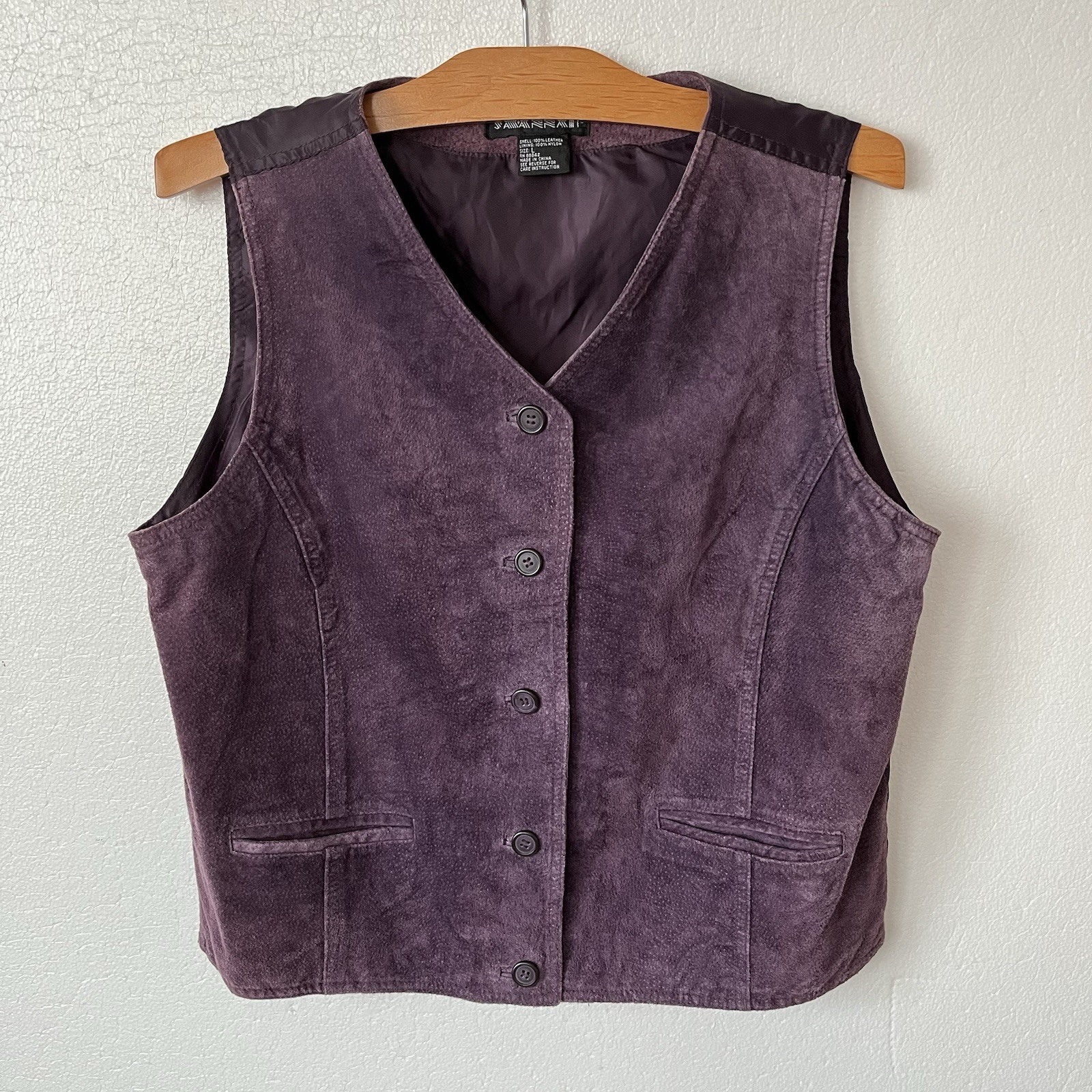 Vtg Savannah Womens L Suede Vest Western Festival Boho Hippie Grunge Purple