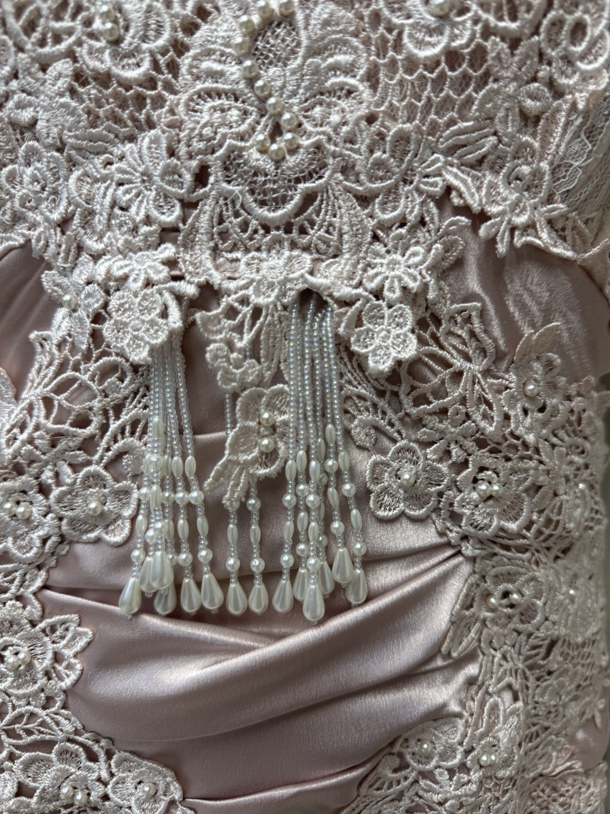 VTG 80s CACHET by Bari Protas Victorian Dusty Rose Satin & Lace Puff Dress S M