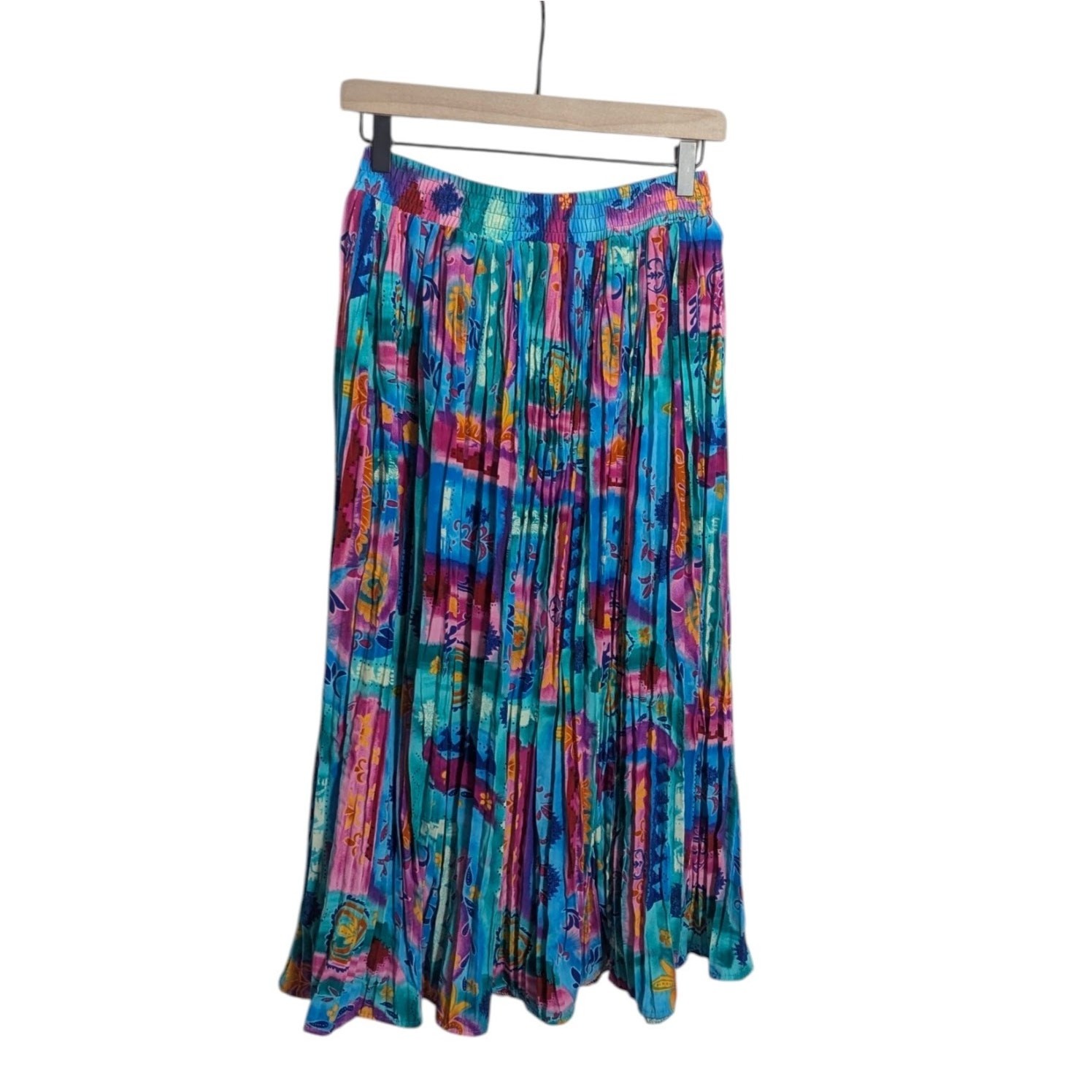 Vtg 80s City Girl Multicolor Airbrush Pleated Midi Skirt Sz 6 Dopamine Indie G1