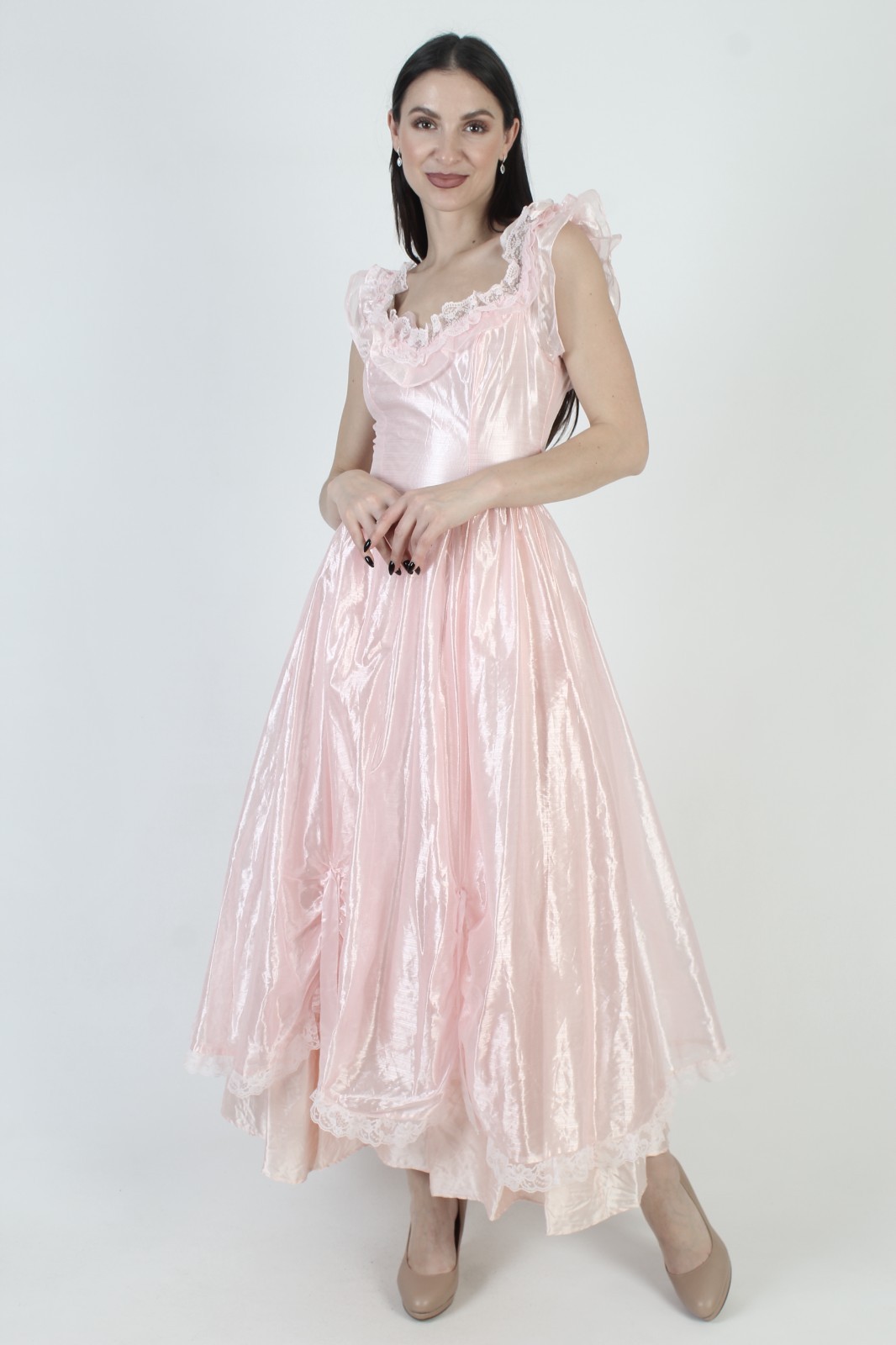 Vintage Pink Victorian Bridal Dress Old Fashion Southern Belle Prom Wedding Gown