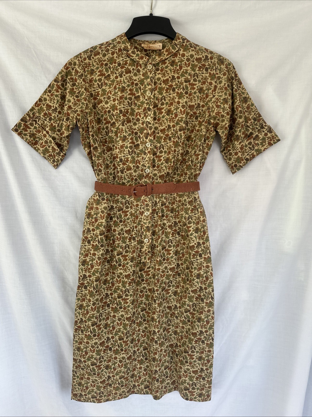 Vtg Haystack Of Serbin Day Dress 38″ Bust 28″ Waist M/L Belt MCM 60’s Cottoncore