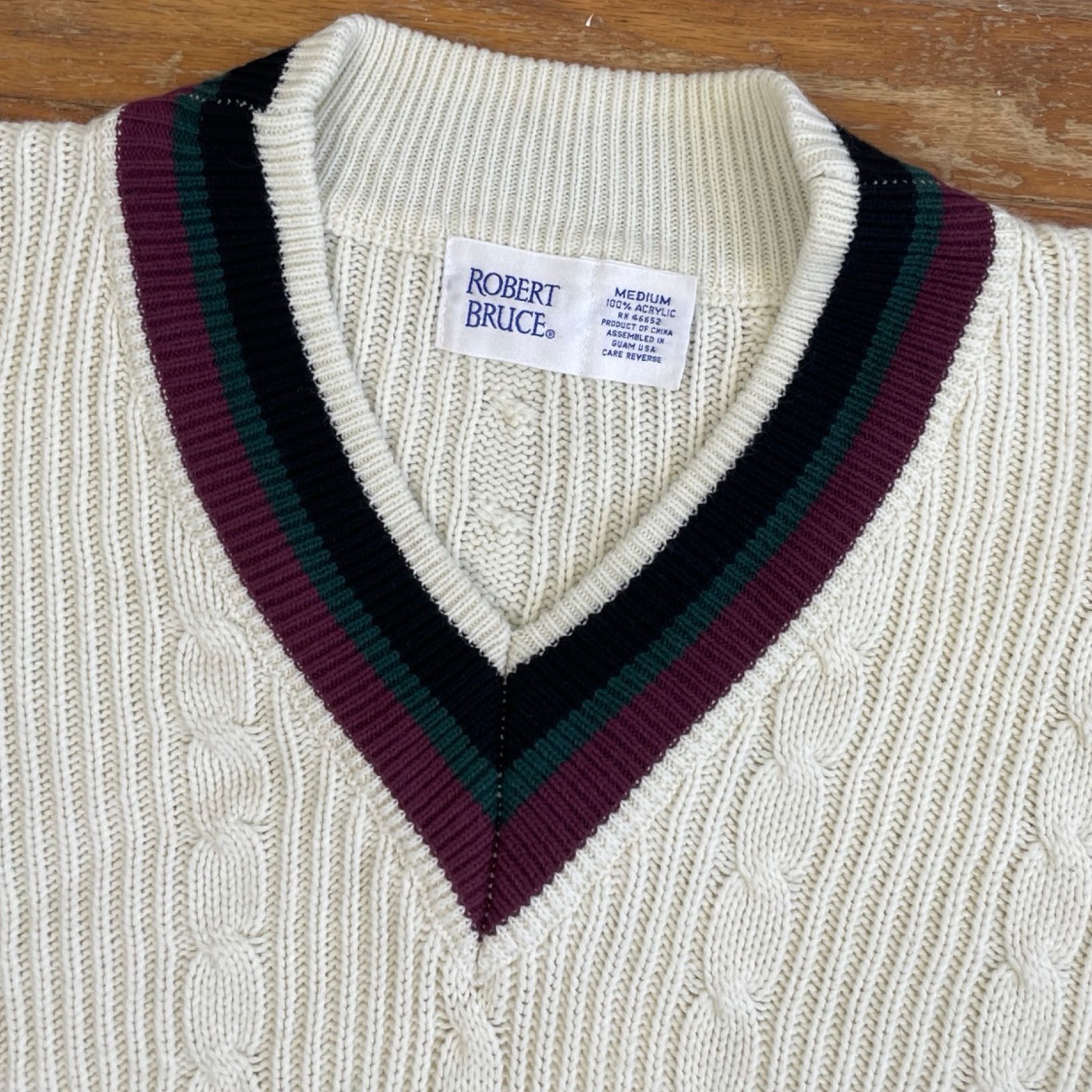 Vintage Cable Knit Sweater Size Large 60s Knit Orlon Acrylic Striped V-Neck Kni