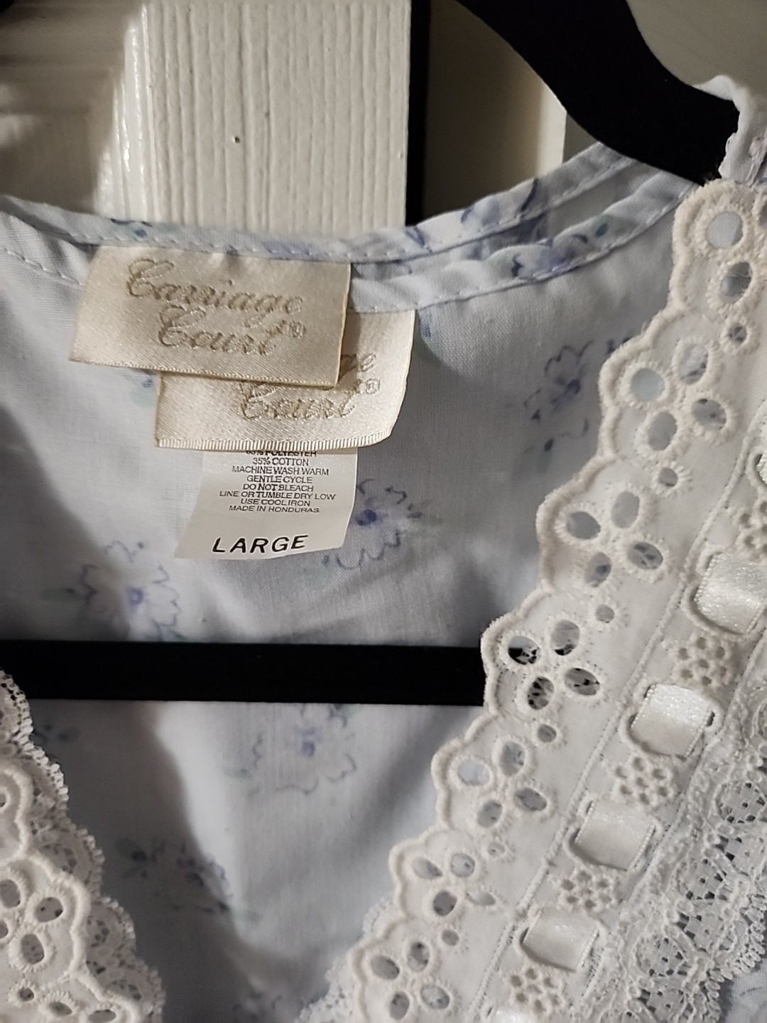 VTG Carriage Court Nightgown & House Robe Large Blue Floral Eyelet Lace Ribbon