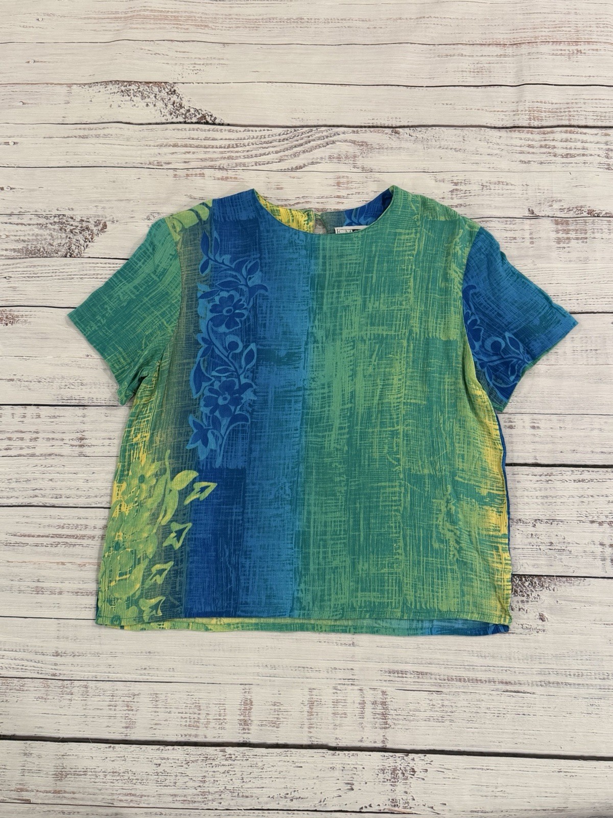 Vintage 90s C.M. Shapes Women’s M Tropical Floral Abstract Blouse Made USA Shirt