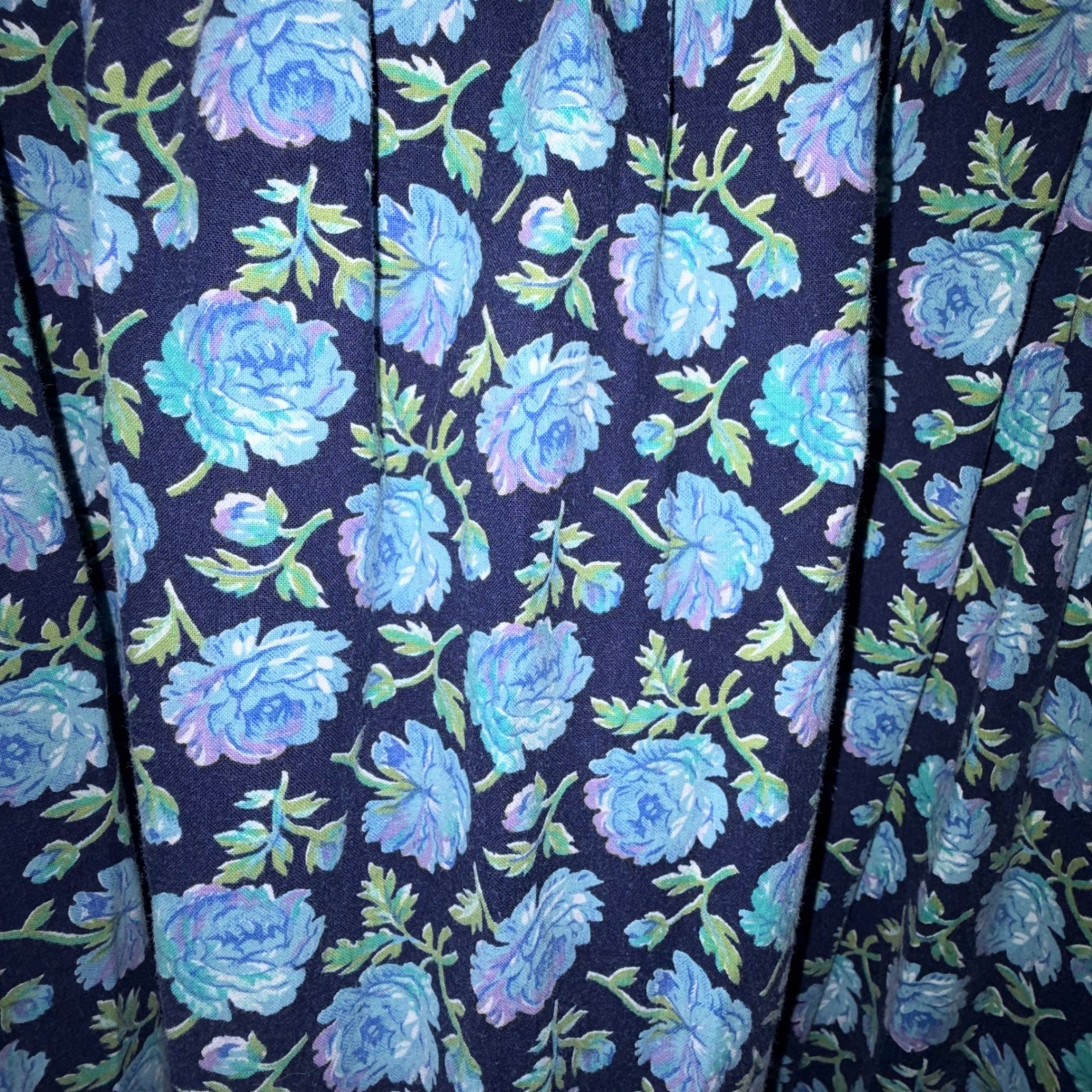 Vintage Blue Floral Lace Bib Victorian Prairie Maxi Dress Long Sleeve Navy 55in