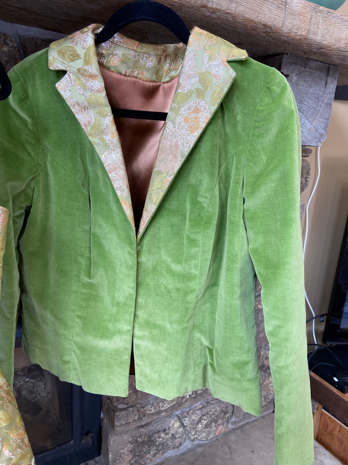 Fabulous Dress and Jacket Set GreenGold Brocade Velvet VTG 60s Holiday Party