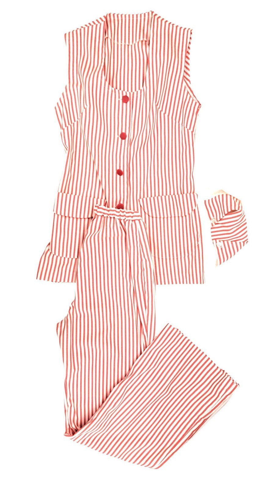 Vintage Candy Striper Uniform 1970s Red White Top Pants Hat 3 Piece Set Imperial