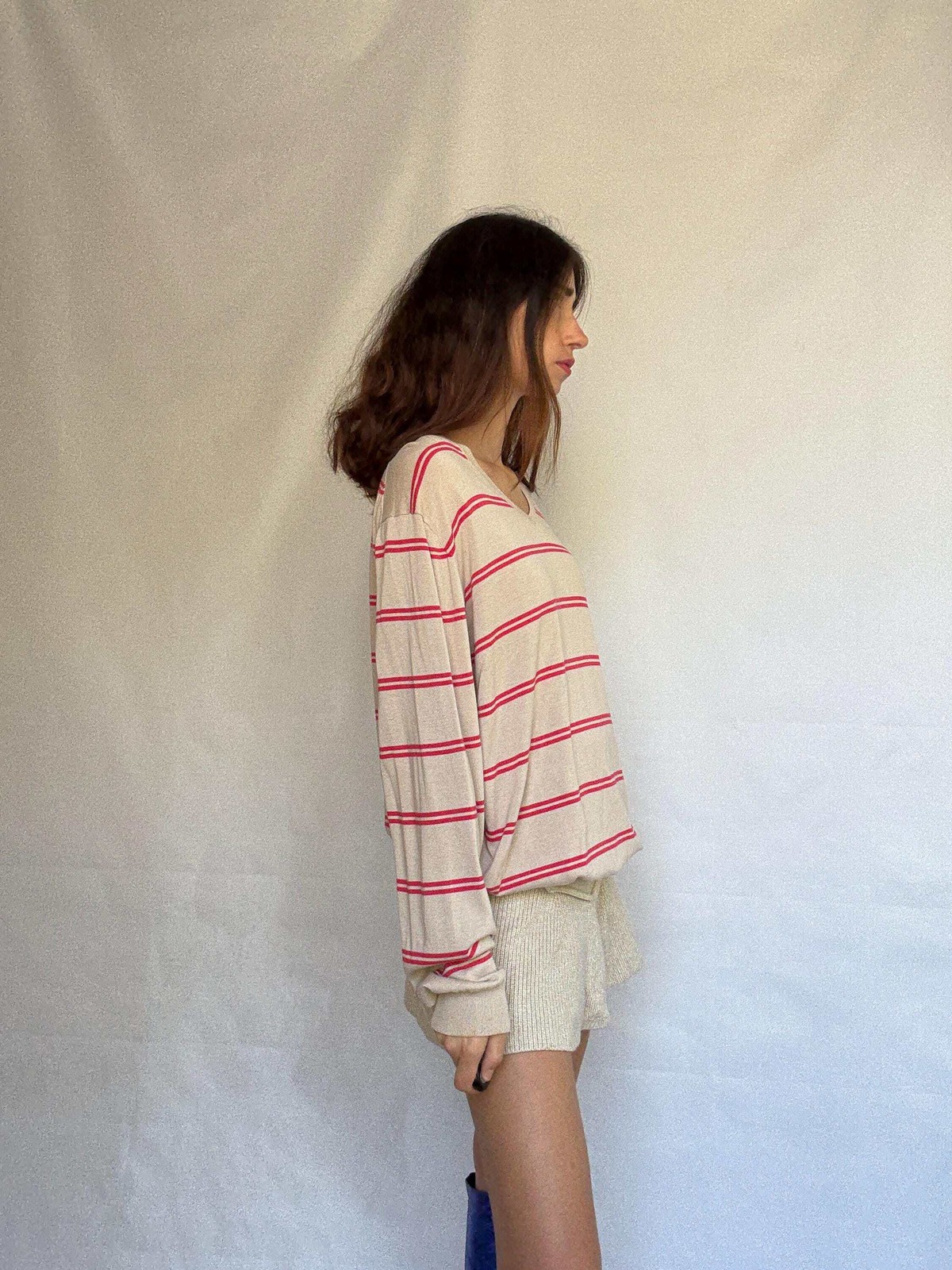 Massimo Dutti beige striped jumper, 100% extra fine cotton, ribbed cuffs and hem