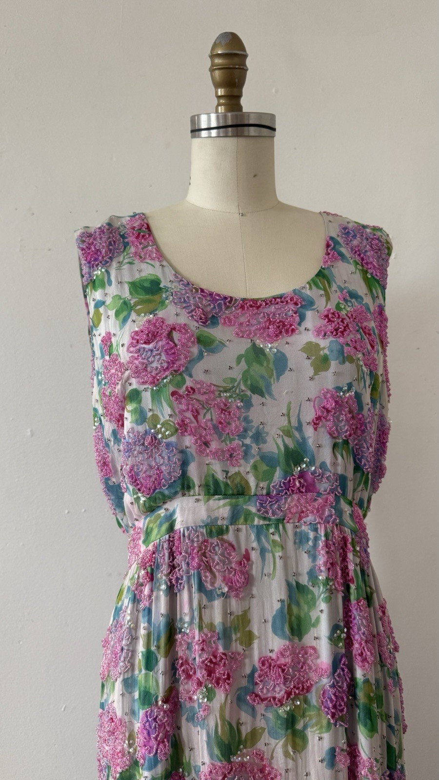 Vintage 1950s 60s Rare Designer Sara Fredericks Hand Beaded Chiffon Evening Gown