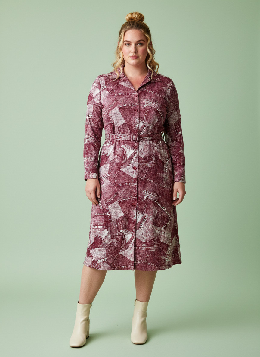 Vintage Original 70s unworn Size XL – 2XL Shirt Dress Pink Patchwork 'Helka’