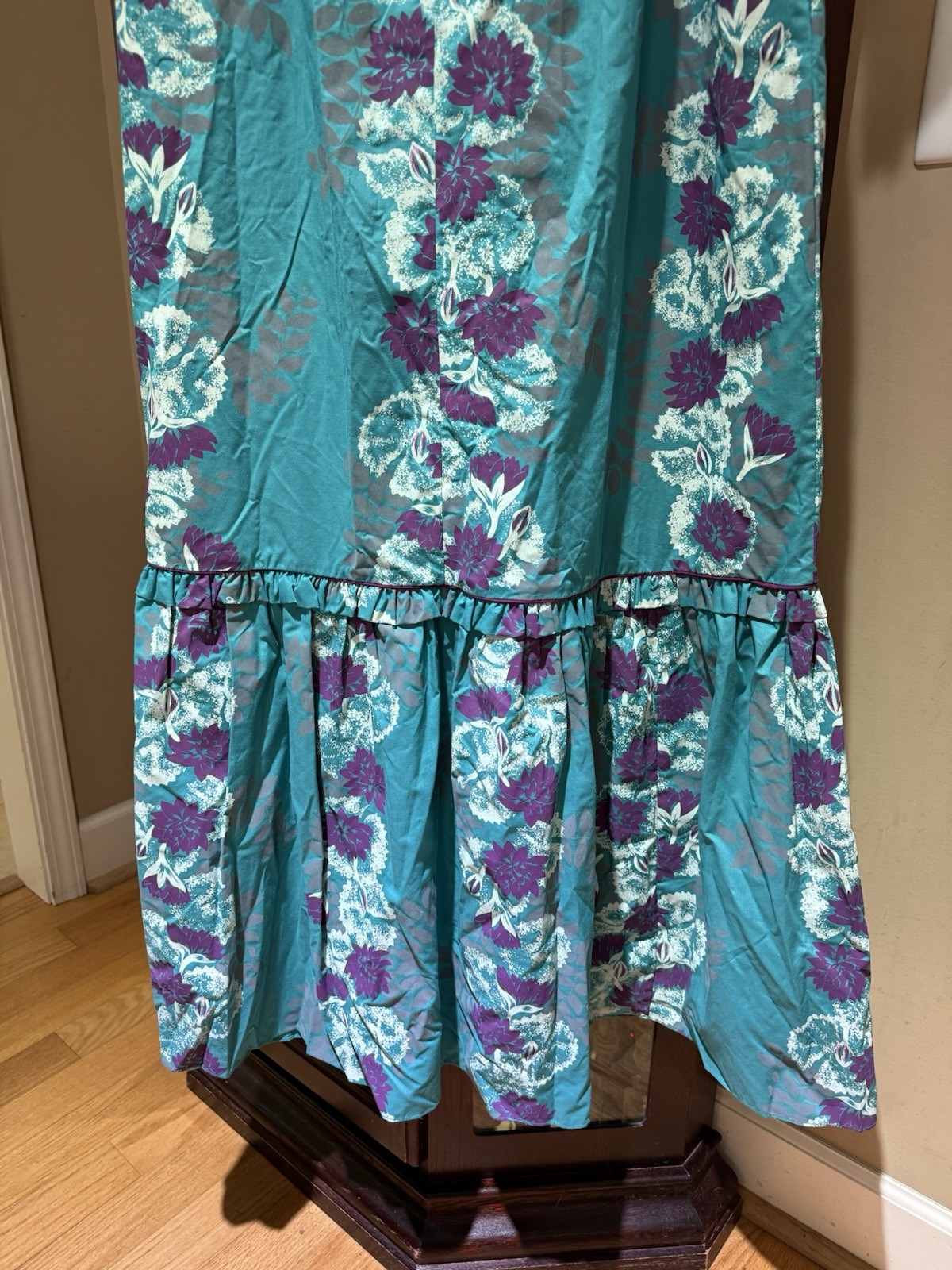 Vtg TORI RICHARD Golden Monarch Collection Teal Floral Printed Maxi Dress Size M