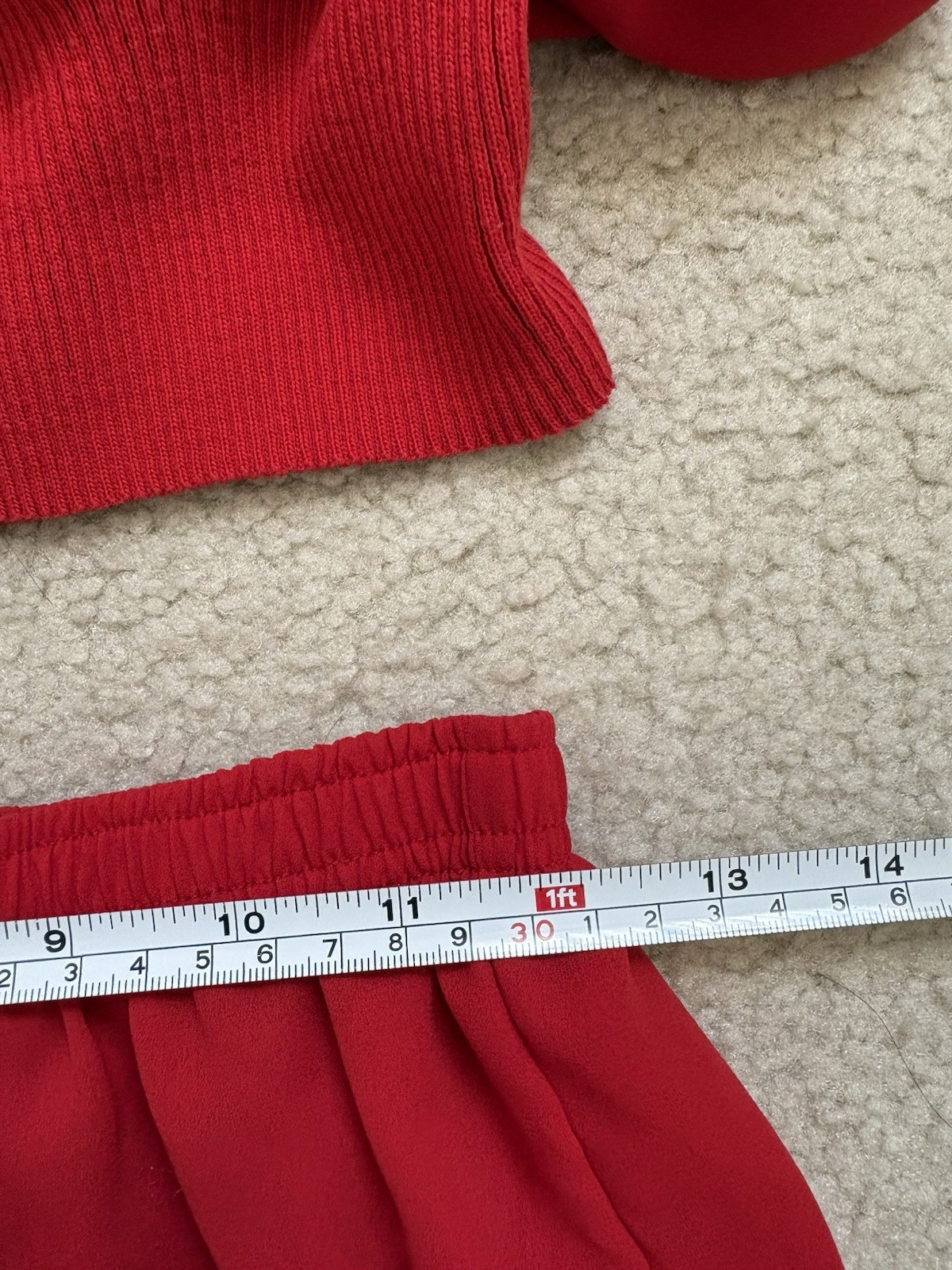 Vintage 80s Rina Rossi red 2-pc set, pull on pants ruffle blouse sz 10 bold chic