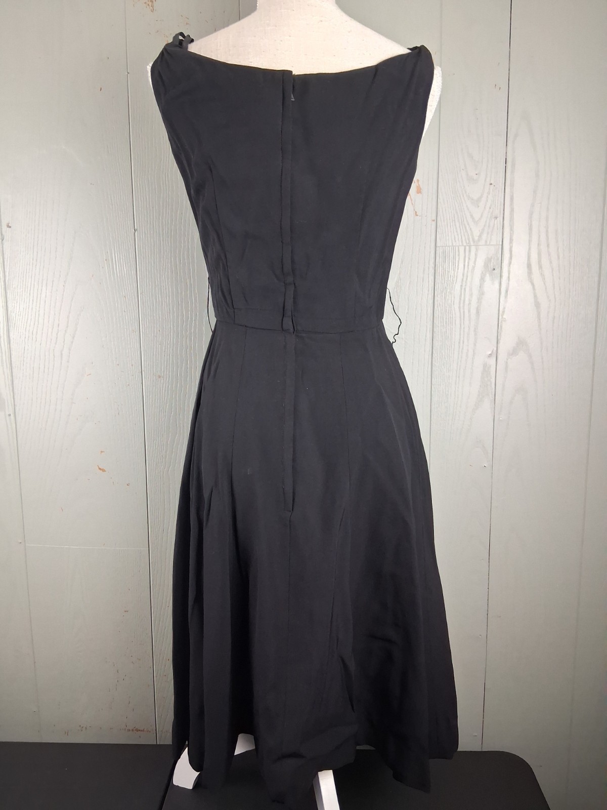 VINTAGE 50s Betty Carol Mamselle Little Black Dress SMALL Swing Dance Boat Neck