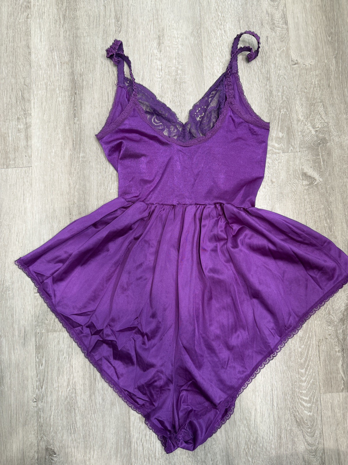 Vintage Lingerie Teddy Playsuit Romper Babydoll Purple Lace OLGA Small