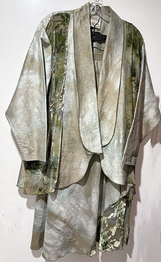 Vintage BARBARA KATZ 2/pc 100% Silk/Velvet Eveningwear Open Jacket & Skirt~L