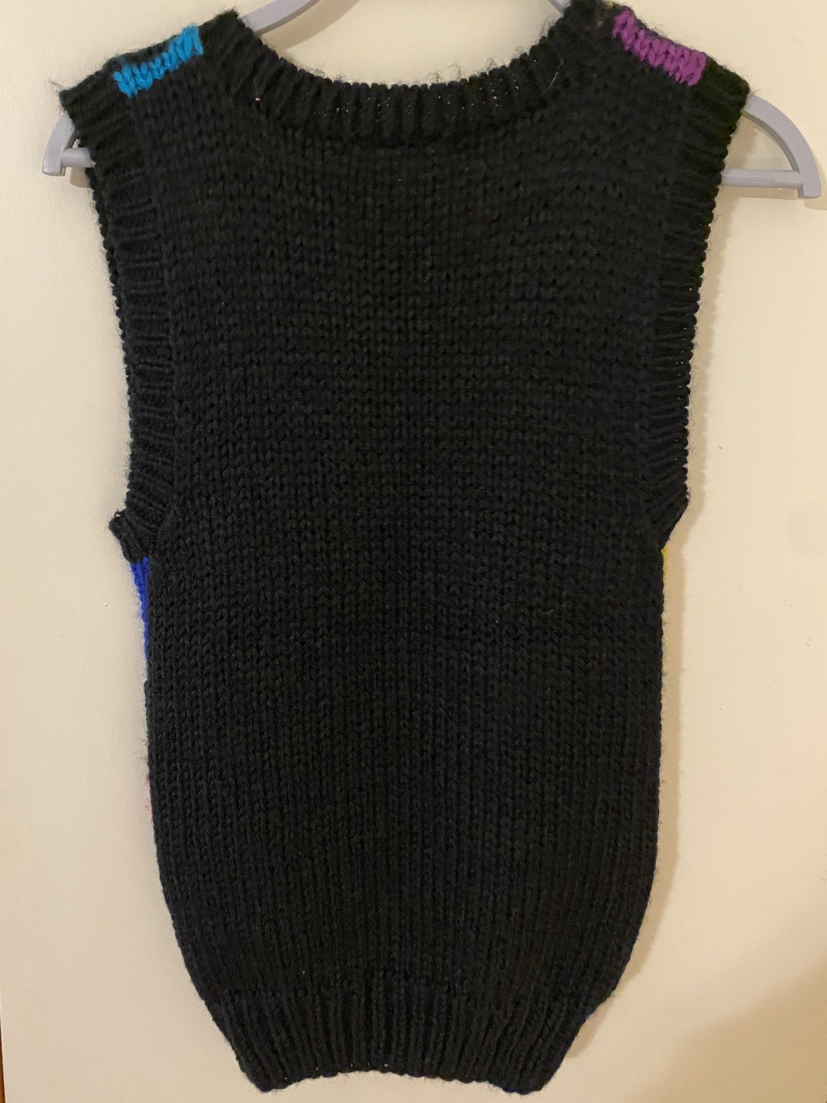 Vintage 90s? contrasts knit Vest S Chunky 100% acrylic Sweater granny preppy