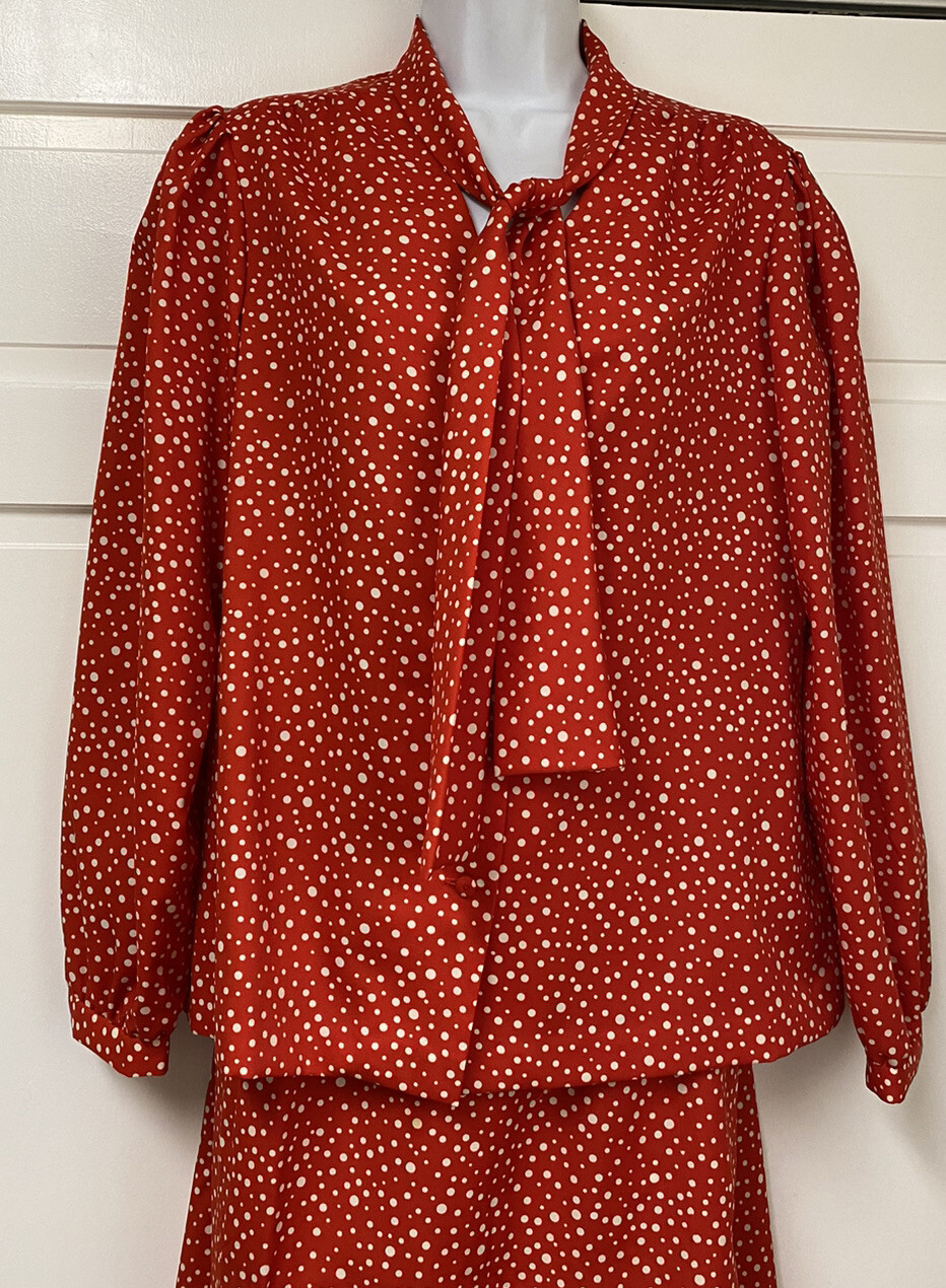 Vintage Young Traditions Red & White Tie Shirt & Wrap Secretary Greek Skirt 10