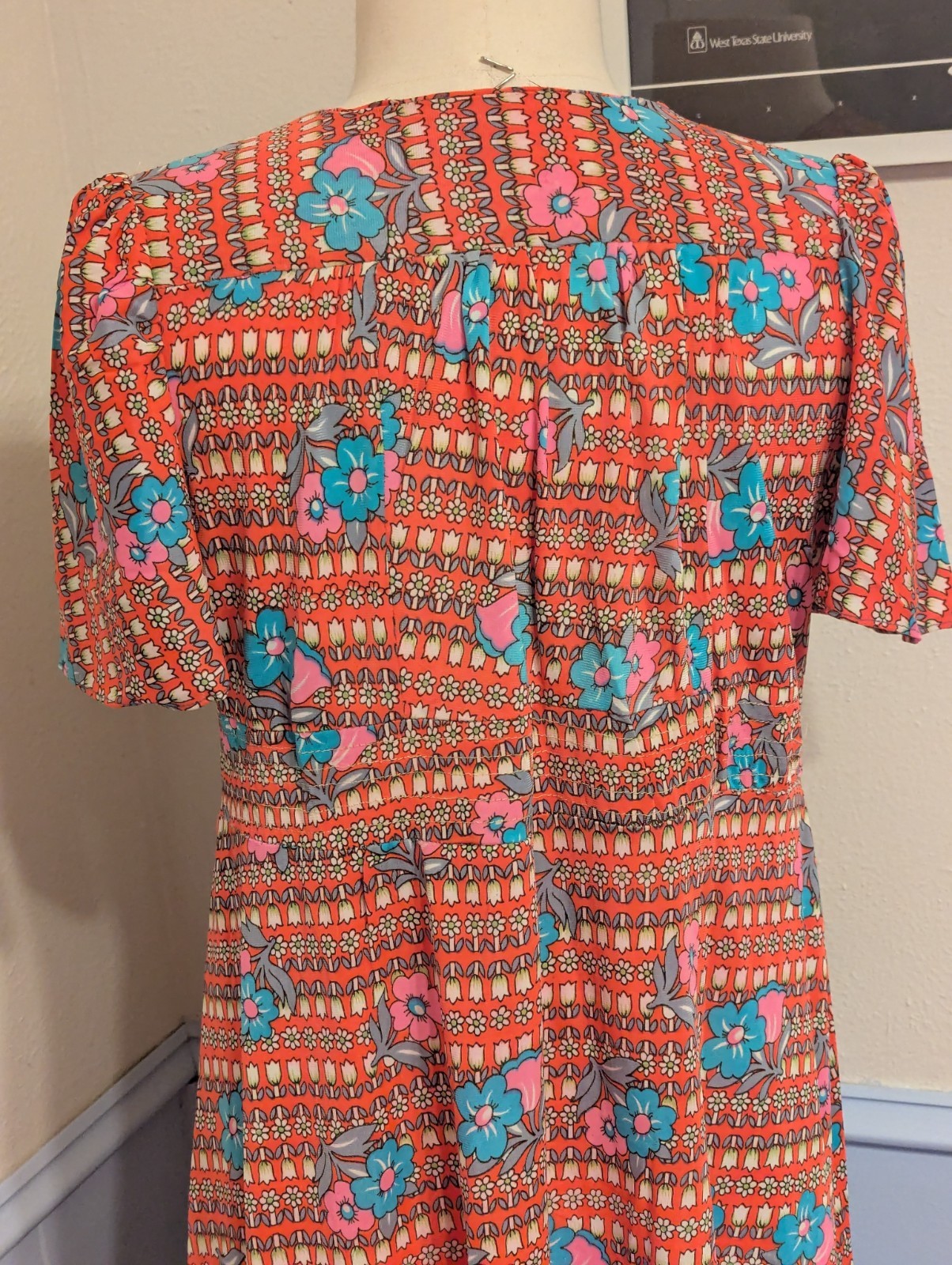 Vintage 1960s South Korean Psychedelic Floral Maxi Dress