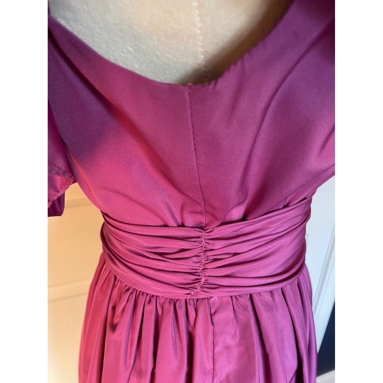 Vintage Handmade Ruffled Maxi Dress Magenta Full Skirt Size 4