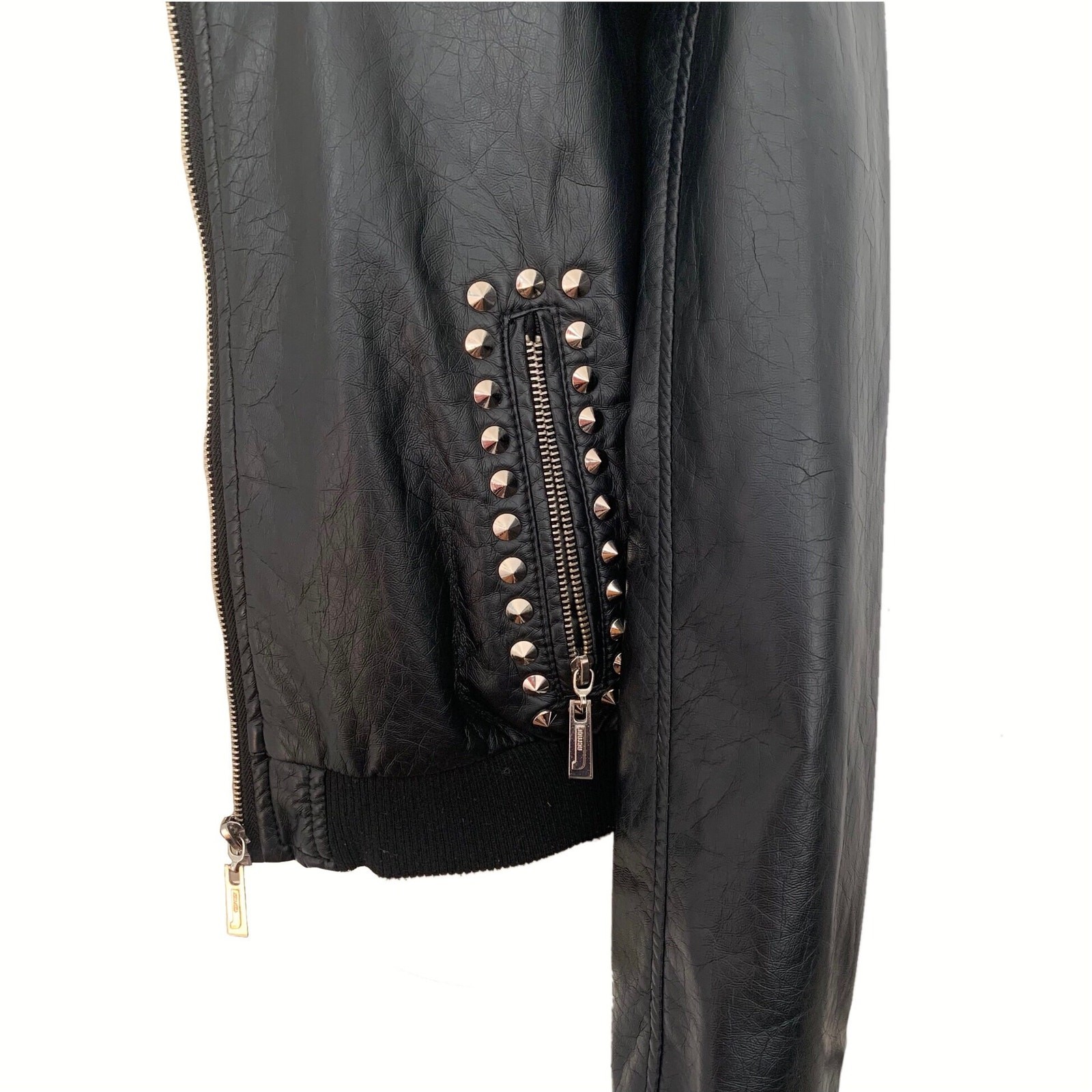Vintage 90’s Black Vegan Pleather Jacket • with Embroidered Flowers and Studs