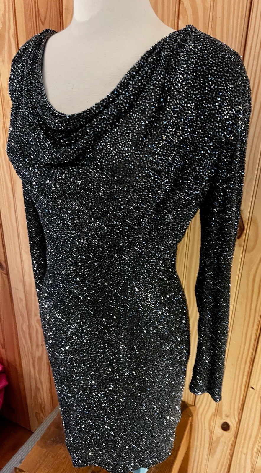 Vtg Naeem Khan Lillie Riazee Sequin Beaded mini long sleeve body con dress 80’s