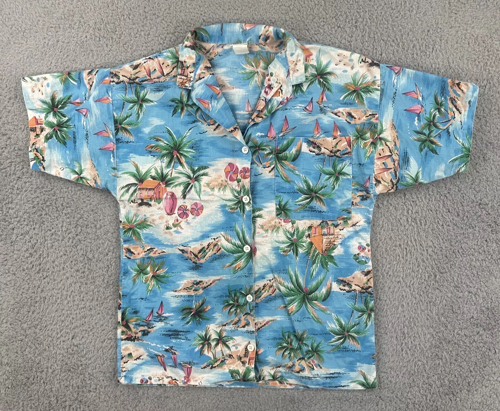 Vintage Palmetto’s 90s Women’s Size S Hawaiian Beach Camp Button Up Shirt EUC