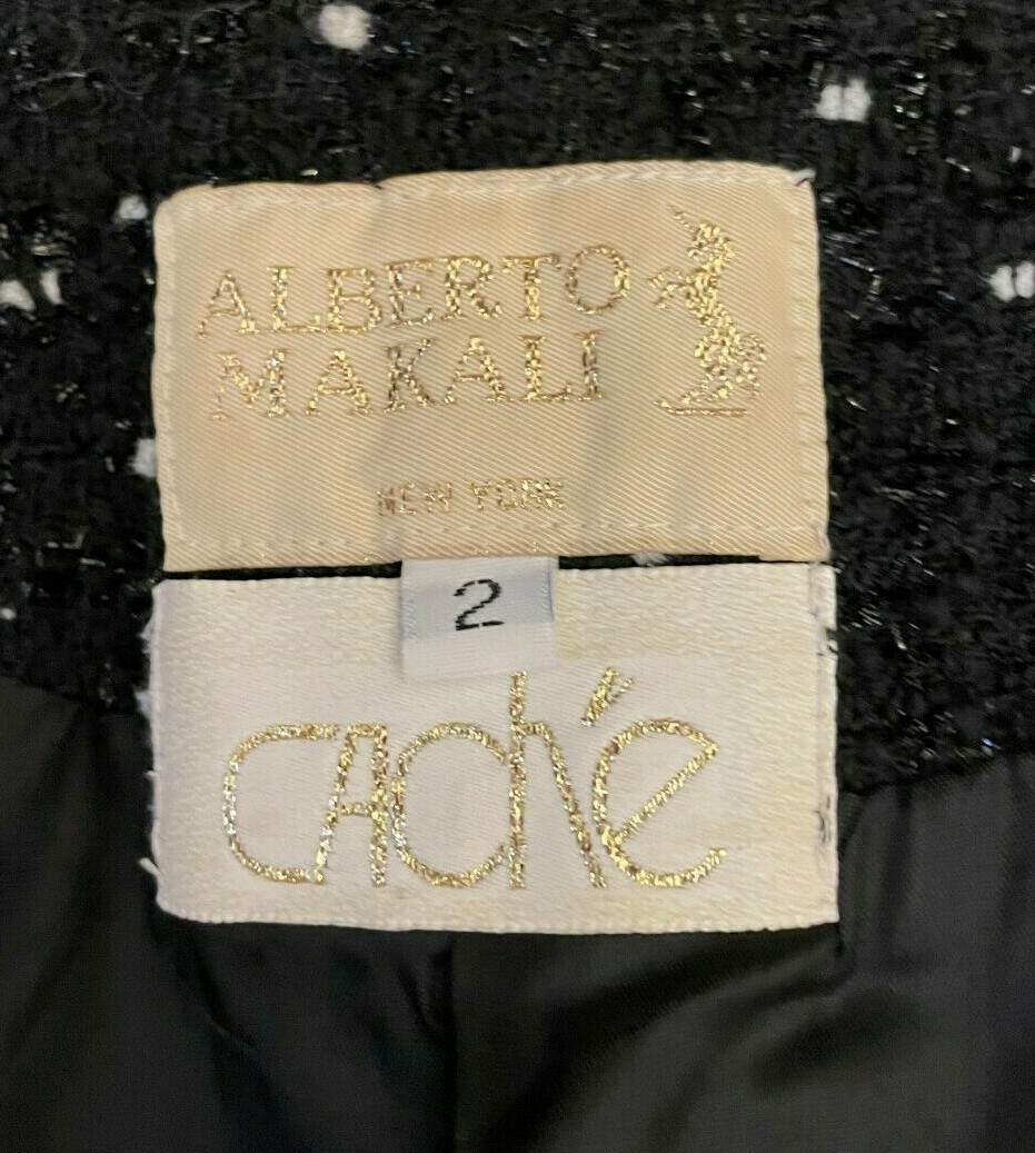 Vintage Cache Alberto Makali Womens Jacket Sz 2 Black Metallic Tweed Wool Blend
