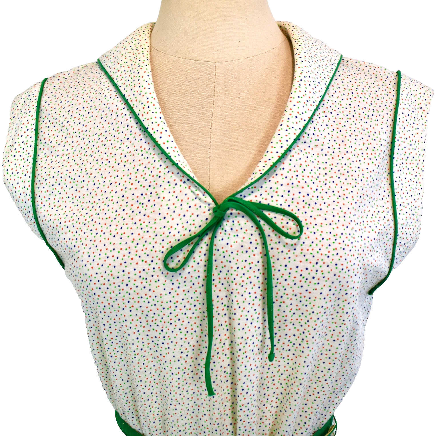 Vtg 70s LESLIE FAY Polka Dot Jersey Knit Sportswear Day Dress M-L Sailor Collar