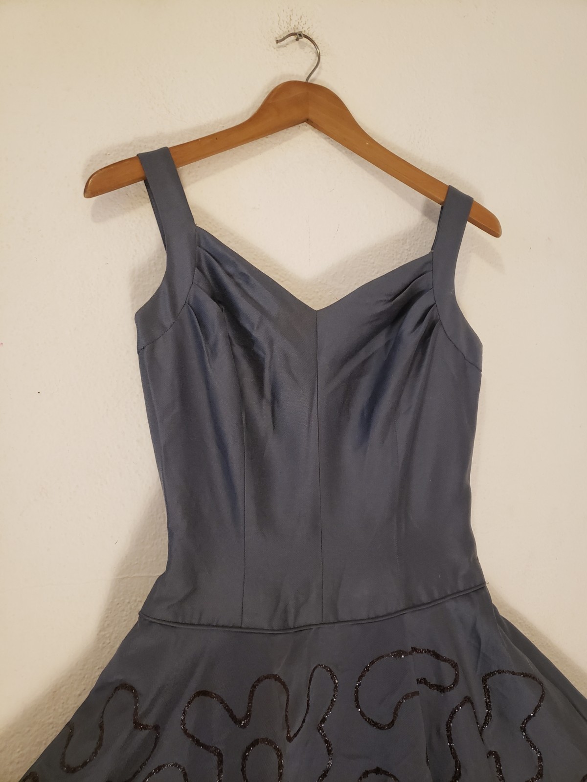 Vtg 50s Minx Modes Dress Gray Glitter Flare Skirt Dress MCM Sz 13 / M Glam