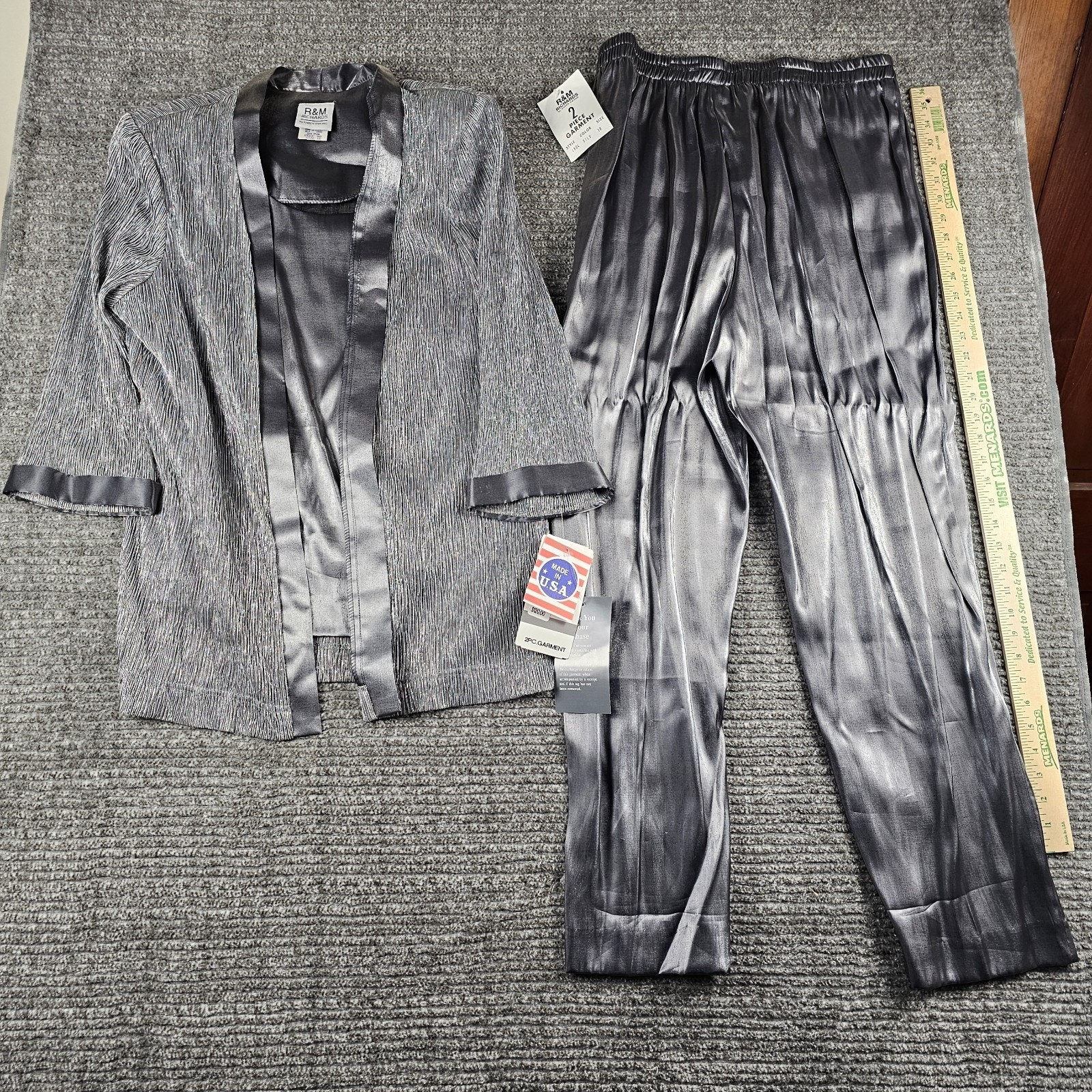 Vintage R&M Richard’s Karen Kwong Sz 18W 2 PC Gray Silver Jacket Gown Set 4604