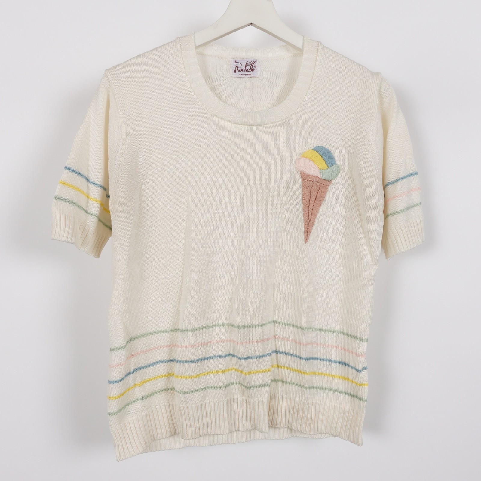 Vintage 60s 70s Rochelle California Ice Cream Sweater Womens Medium Knit Striped