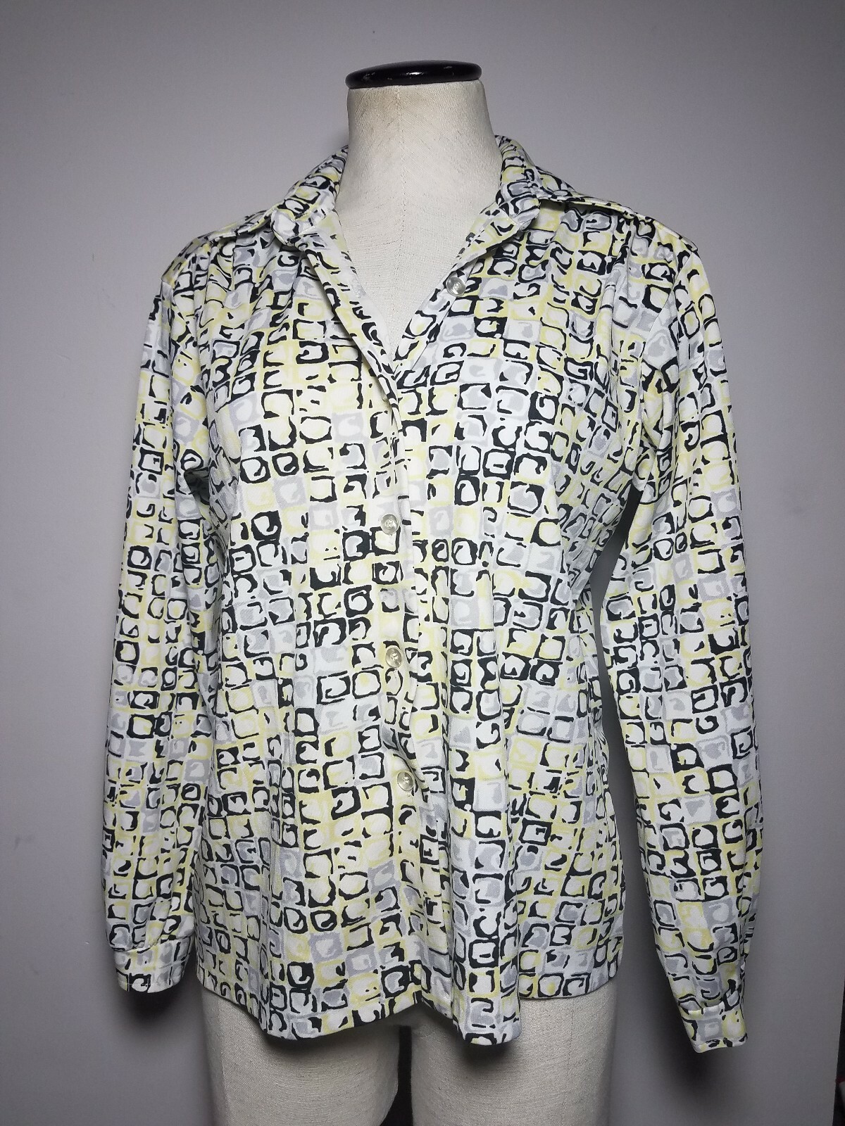 Cape Cod Match Mates Vintage 1970s Ladies Polyester Shirt Geometric Medium