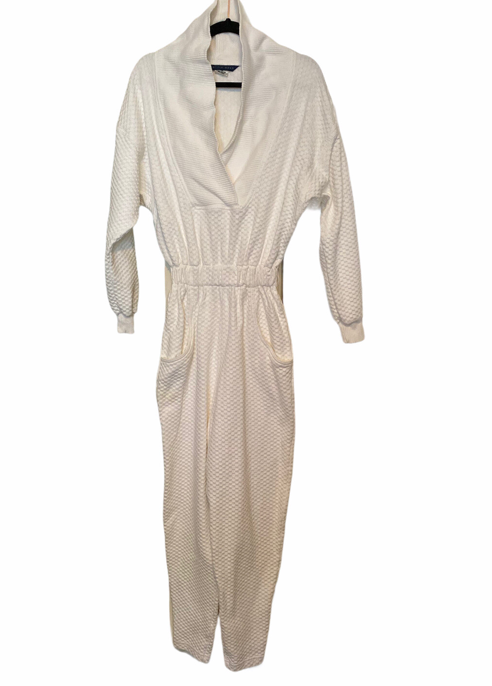 Seattle Gear 80s Vintage Jumpsuit Women’s White Ribbed Waffle Retro Moto Size S