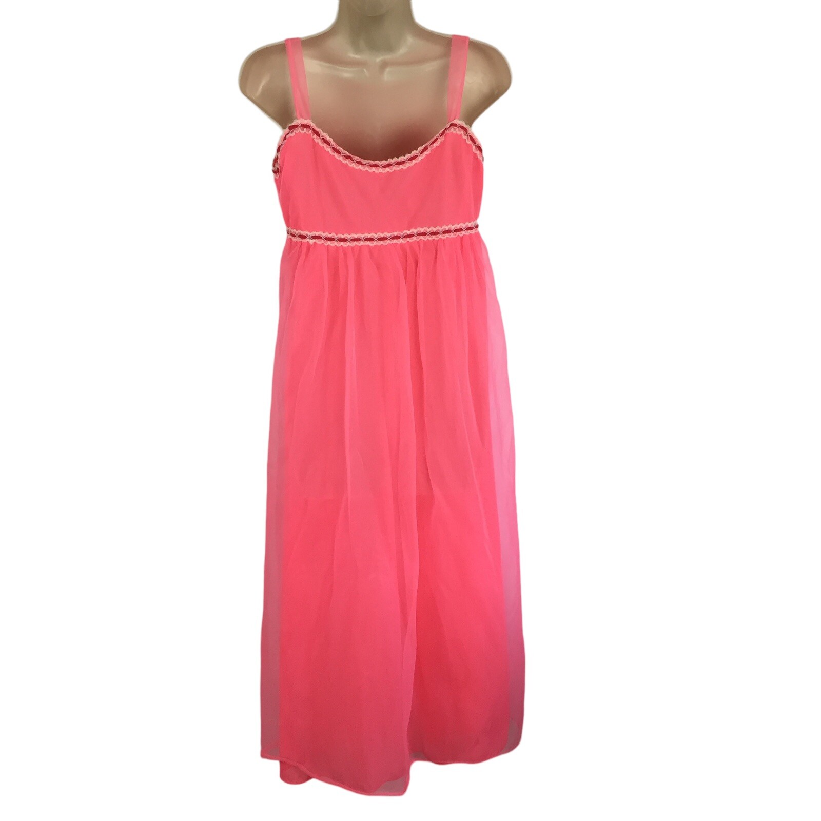 Vtg 60’s Lisette Chiffon Overlay Goddess Nightgown Lingerie 34 Lace Trim