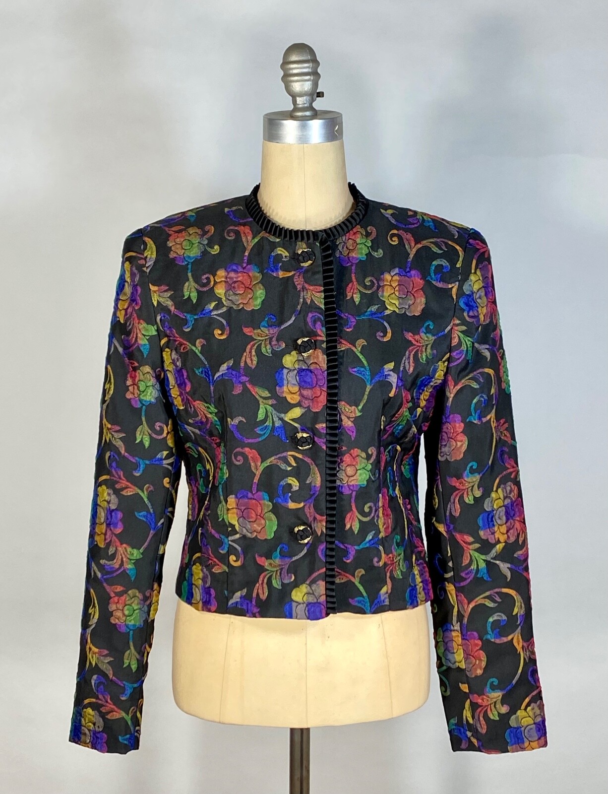 Vintage 1980’s-1990’s rainbow-check-floral print waspy preppy jacket DON CASTER