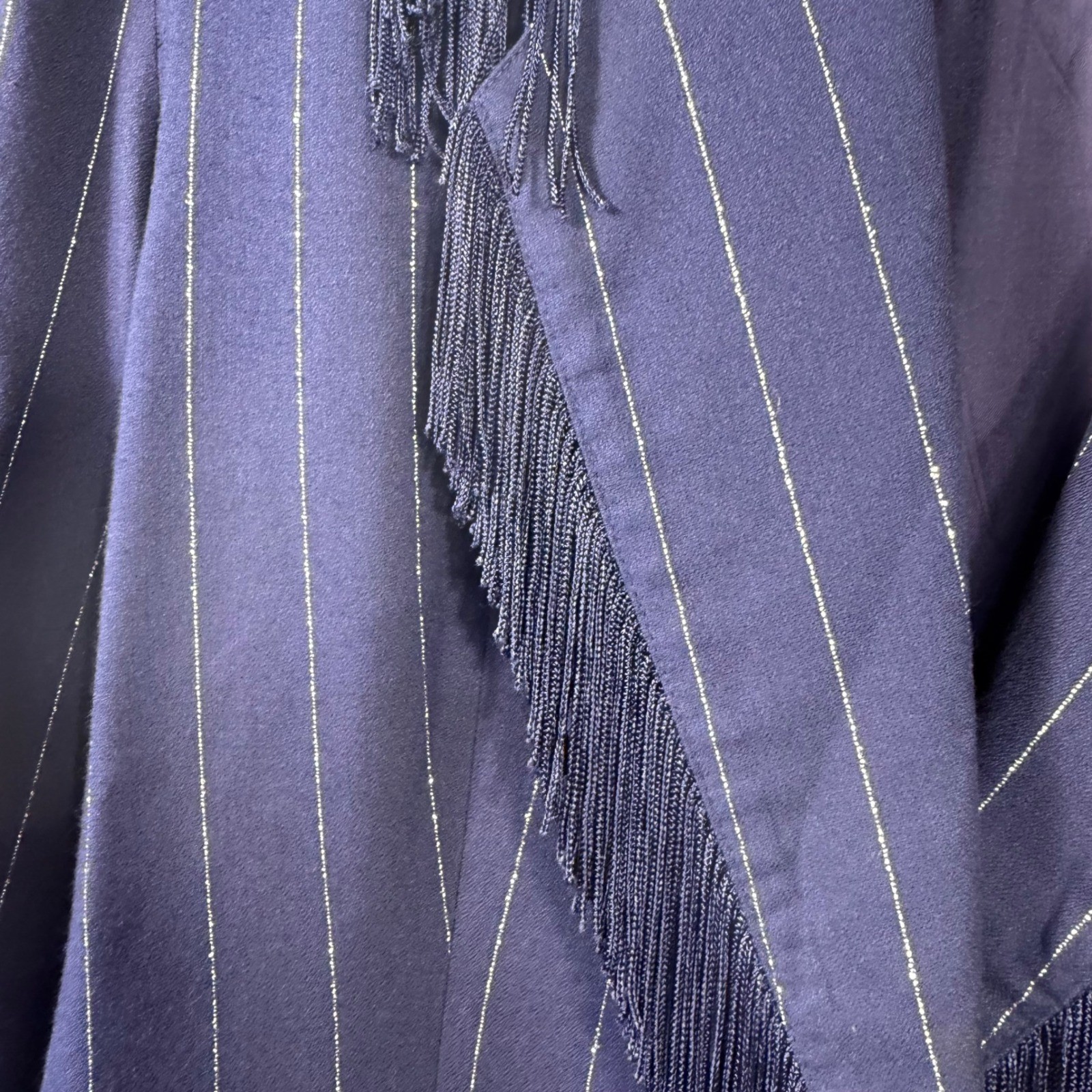 Vintage Memphis Navy Pinstripe Fringe Skirt Suit Set Western Blazer Large