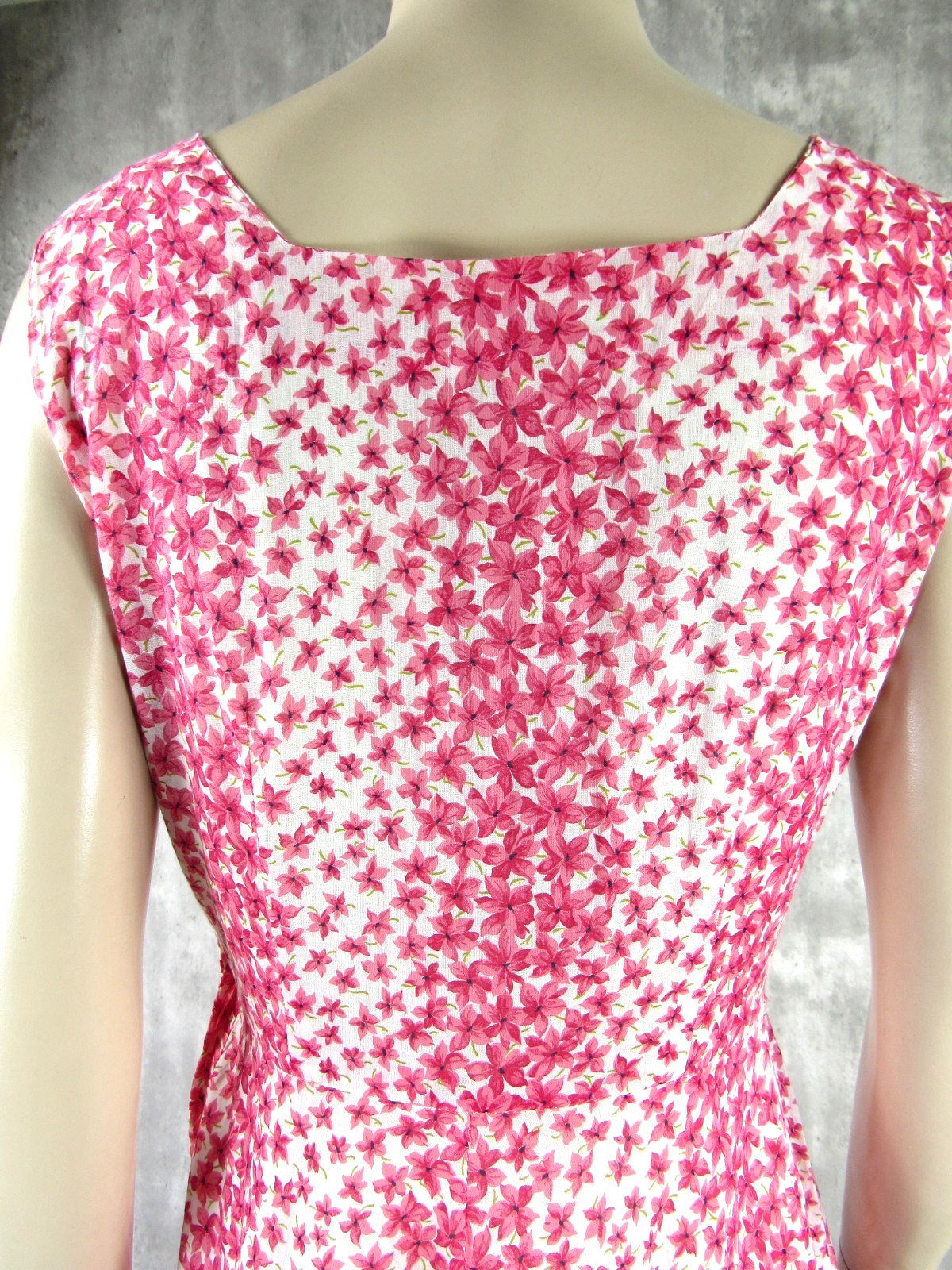 Vintage 40s 50s Dixie Lou Frock Sheer Cotton Floral Day Midi Dress MINT S/M