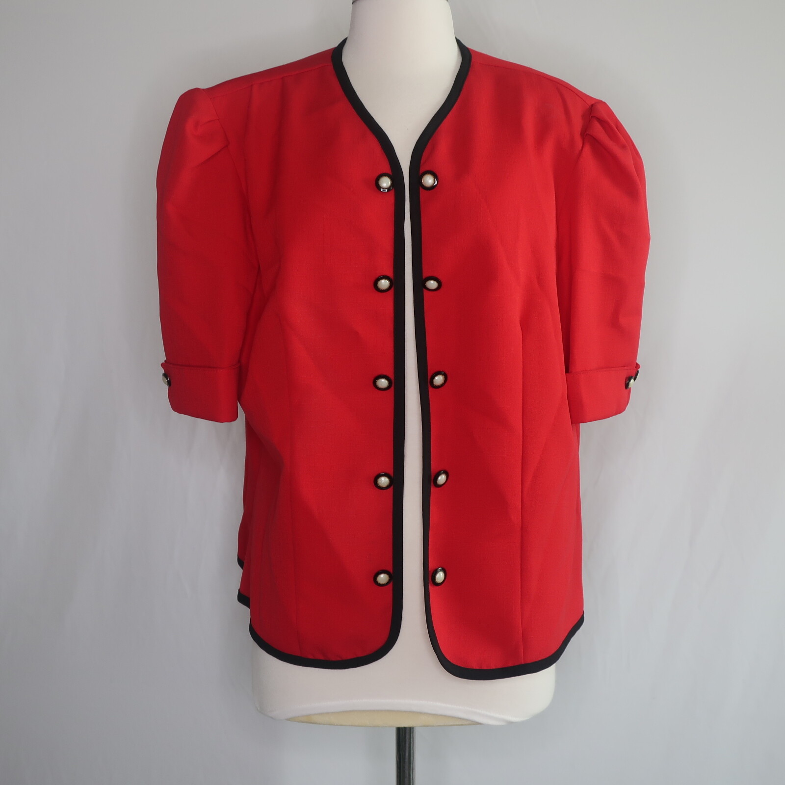 VTG Berg Ray Frocks ILGWU Red Black Pearl Buttons Business Jacket Womens 18