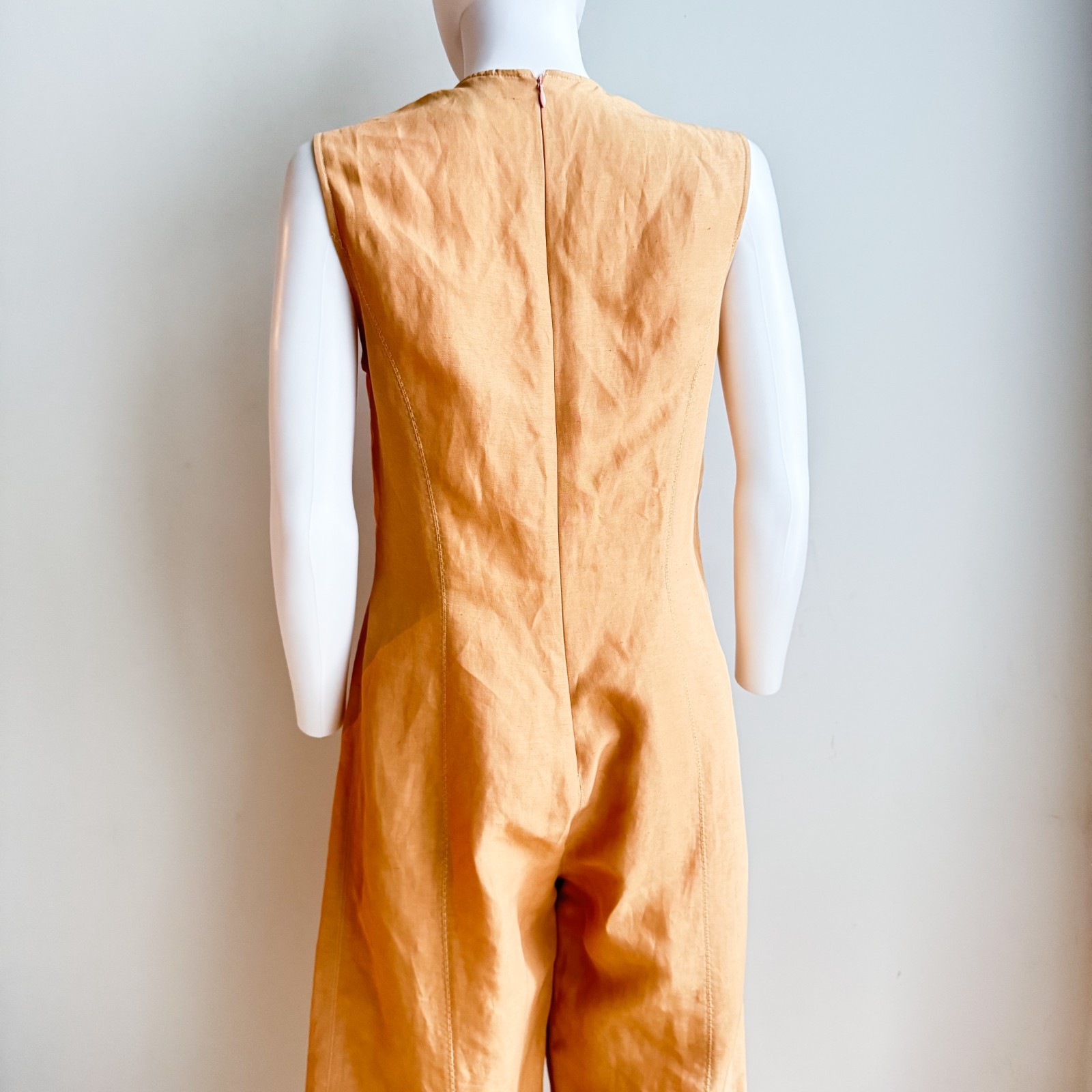 Vintage State of Claude Montana Nude Beige Linen Blend Jumpsuit 44/10